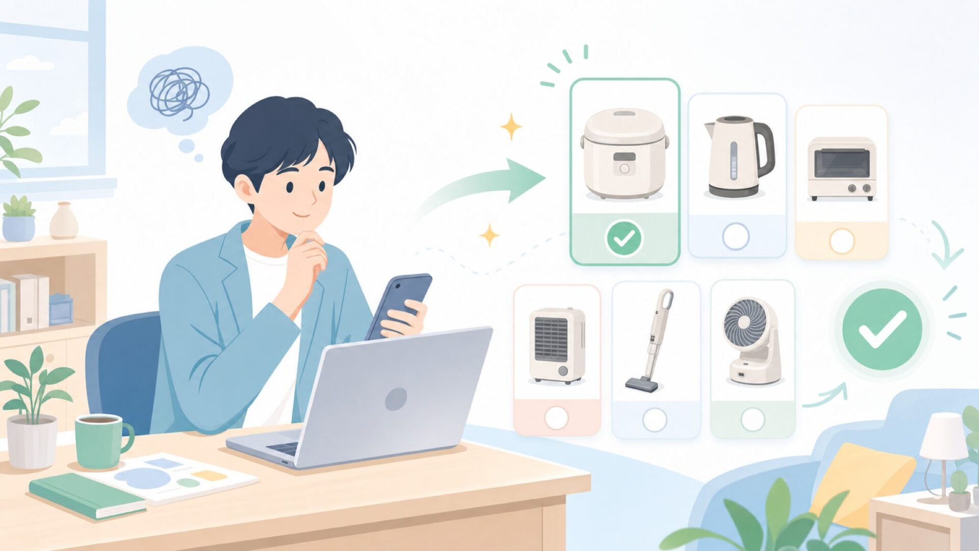 炊飯器とあわせて検討したいROOMMATEの人気家電を表すイラスト