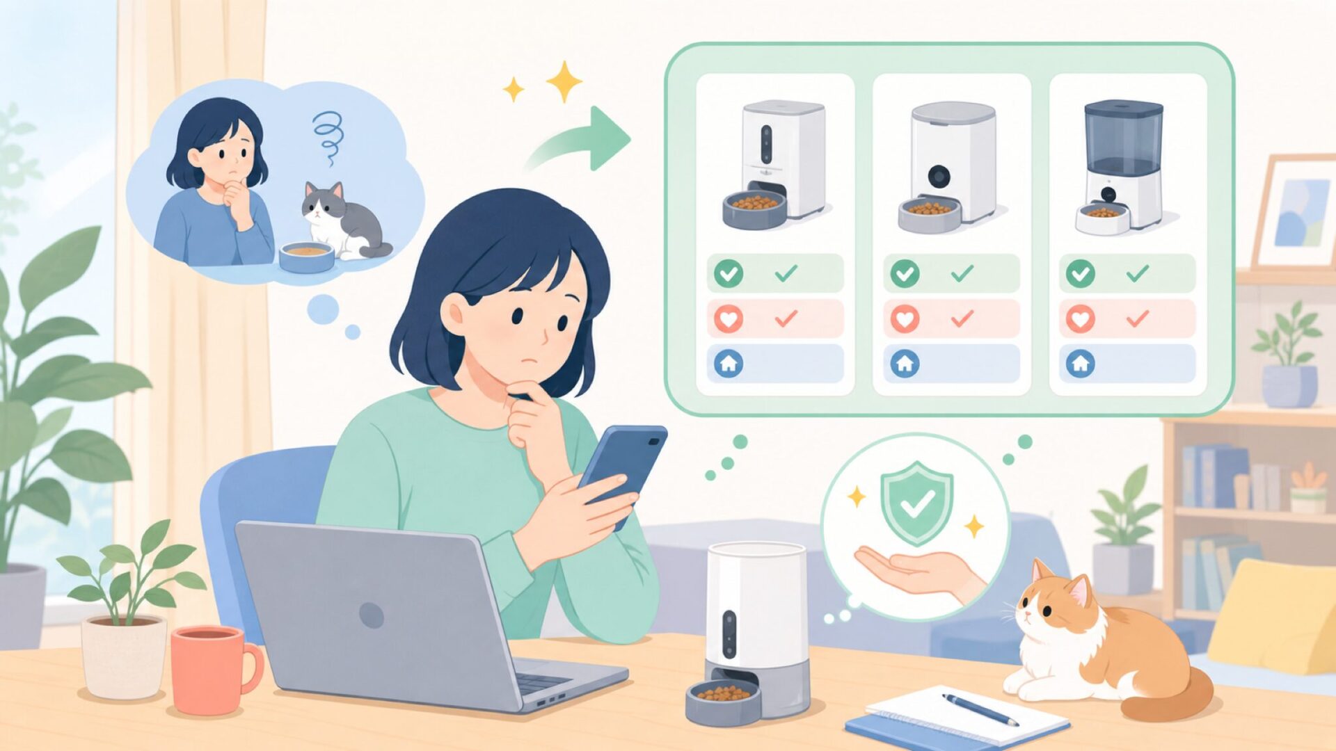 Yuposl自動給餌器が向いている人・向いていない人を表すイラスト