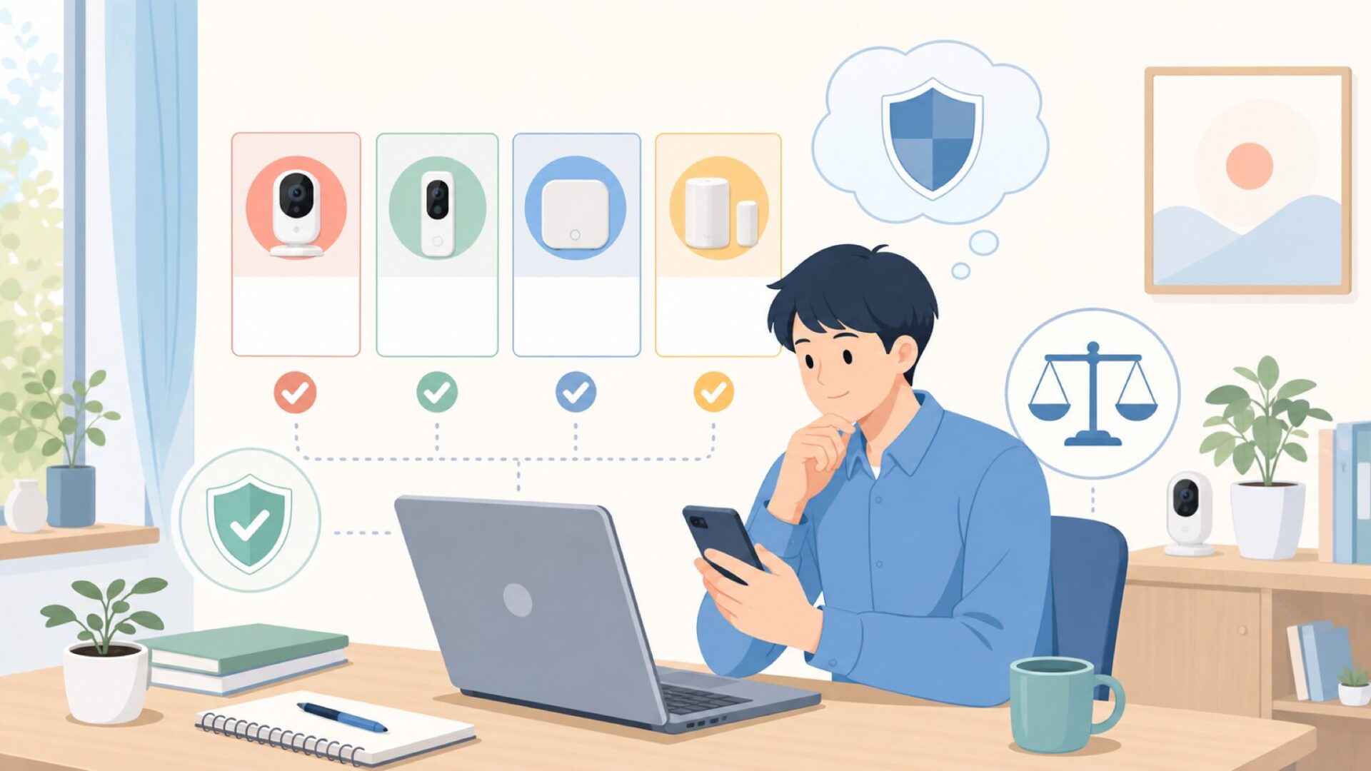 SimpliSafe以外の選択肢と比較する視点を表すイラスト
