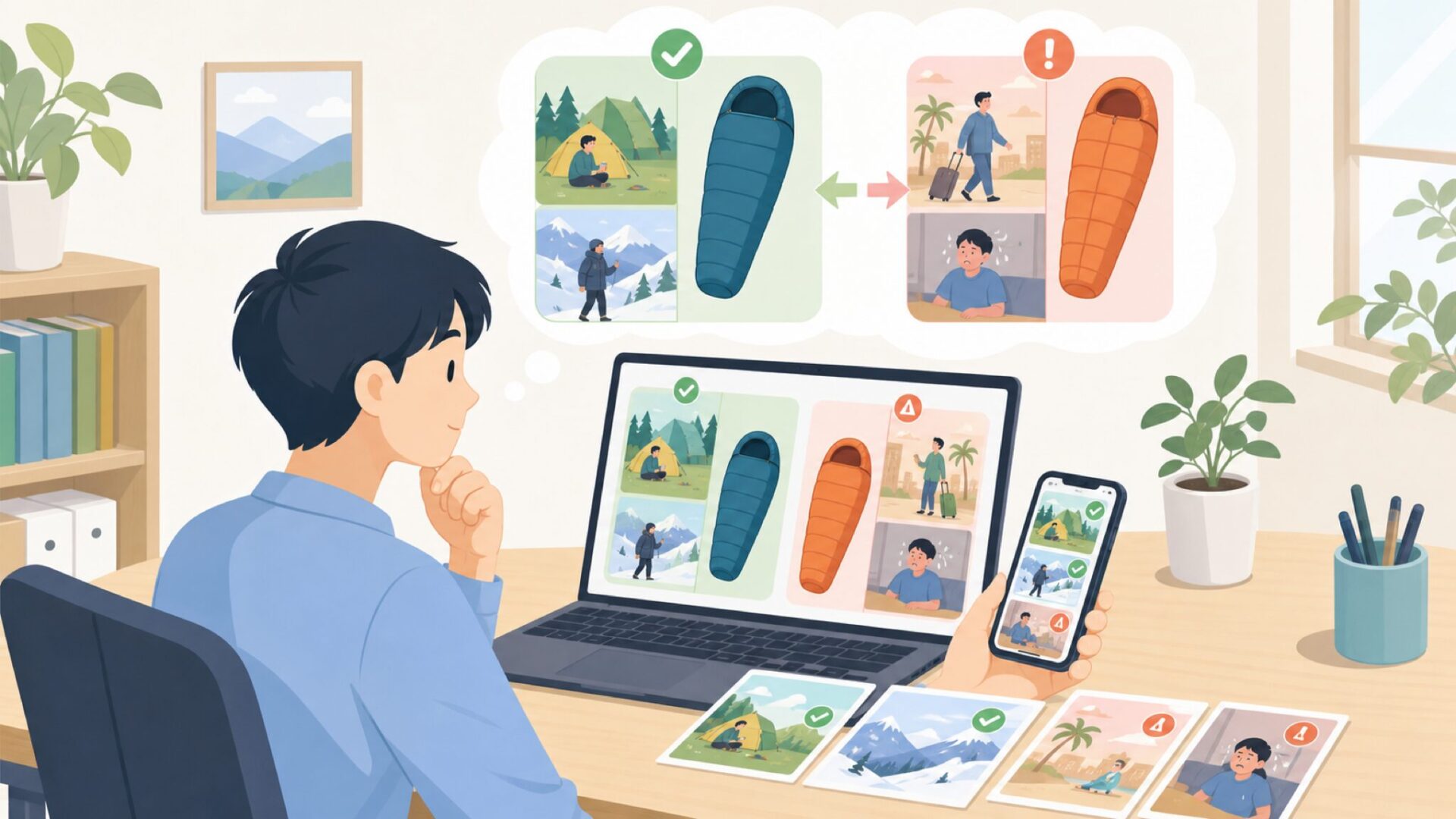 MEREZA寝袋が向いている人・向いていない人を表すイラスト