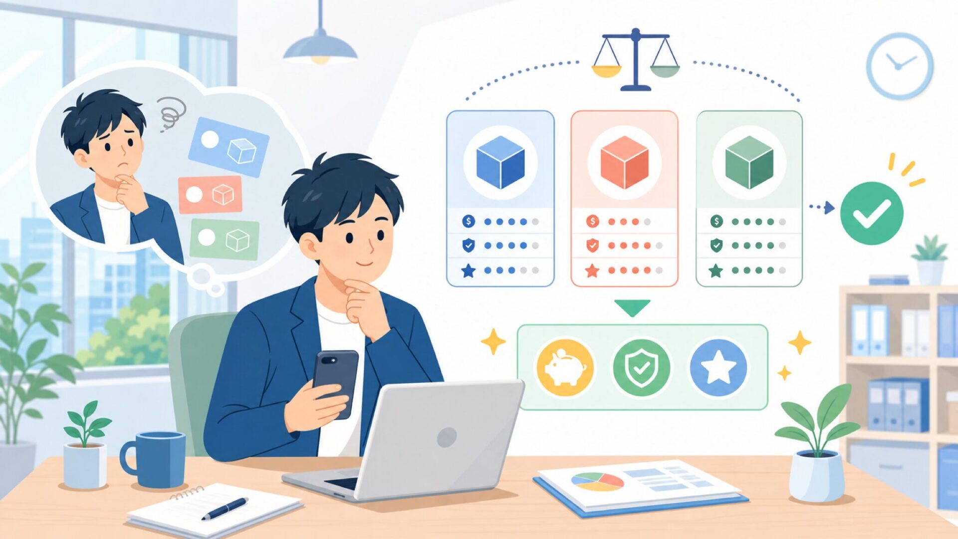 価格とスペックのバランスで見るコストパフォーマンスを表すイラスト
