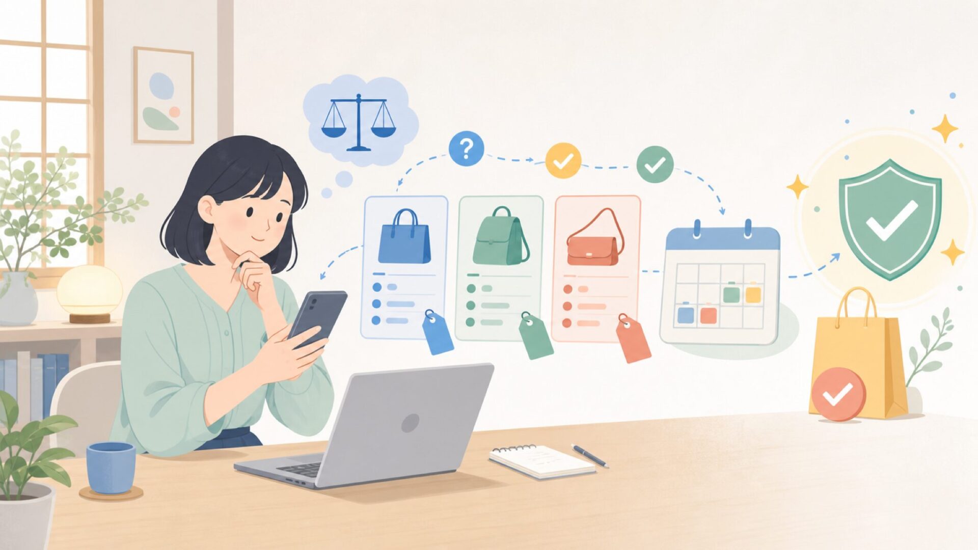 価格とセール時期の見極め方を表すイラスト