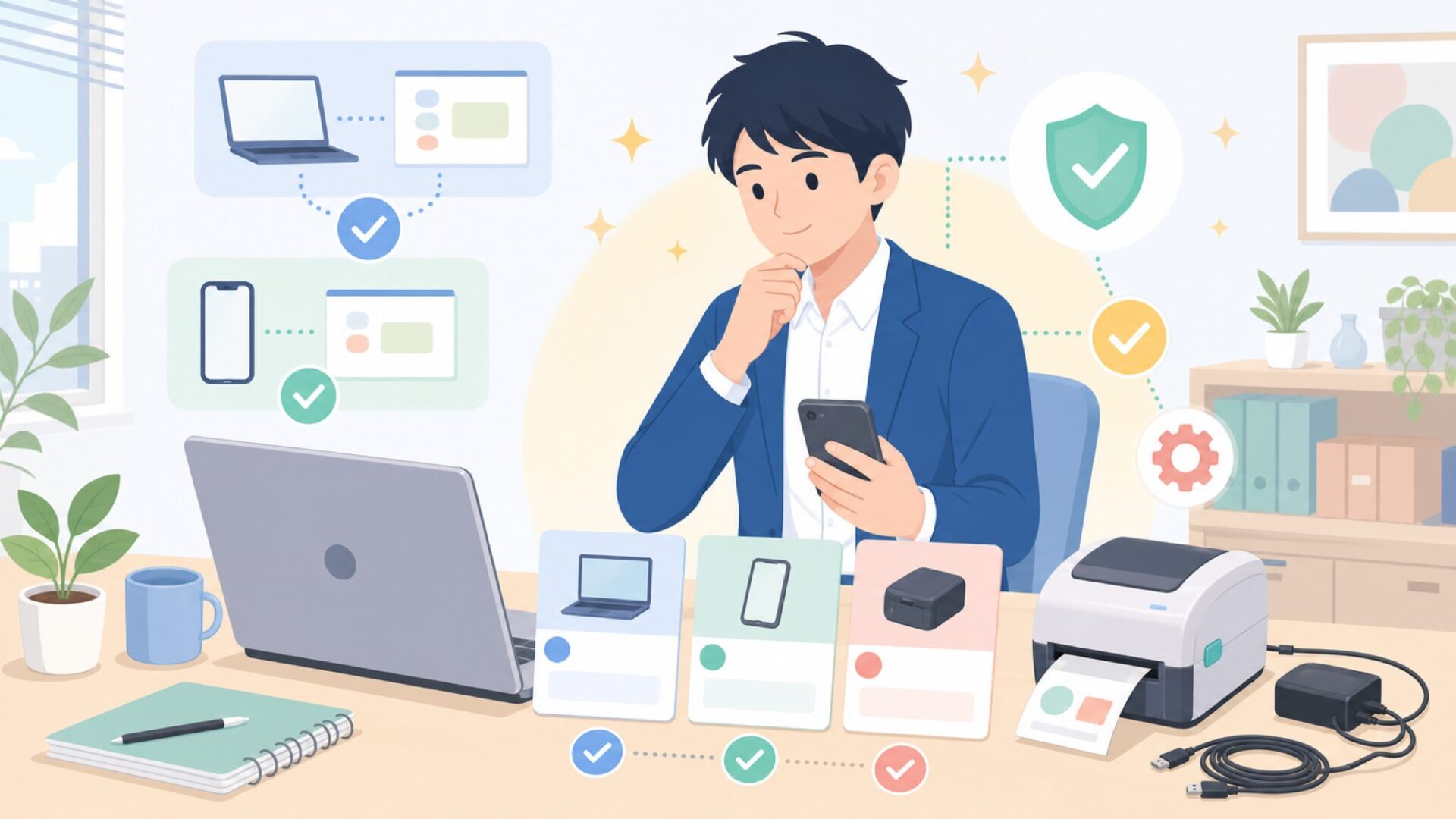 対応OSとMUNBYNサーマルプリンタードライバーの準備を表すイラスト