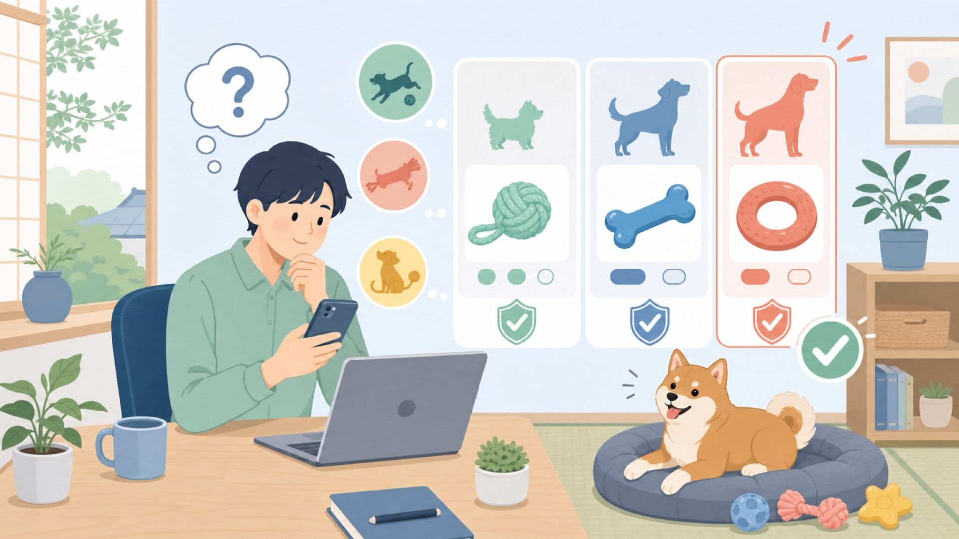 愛犬の体格・遊び方に合わせた選び方を表すイラスト