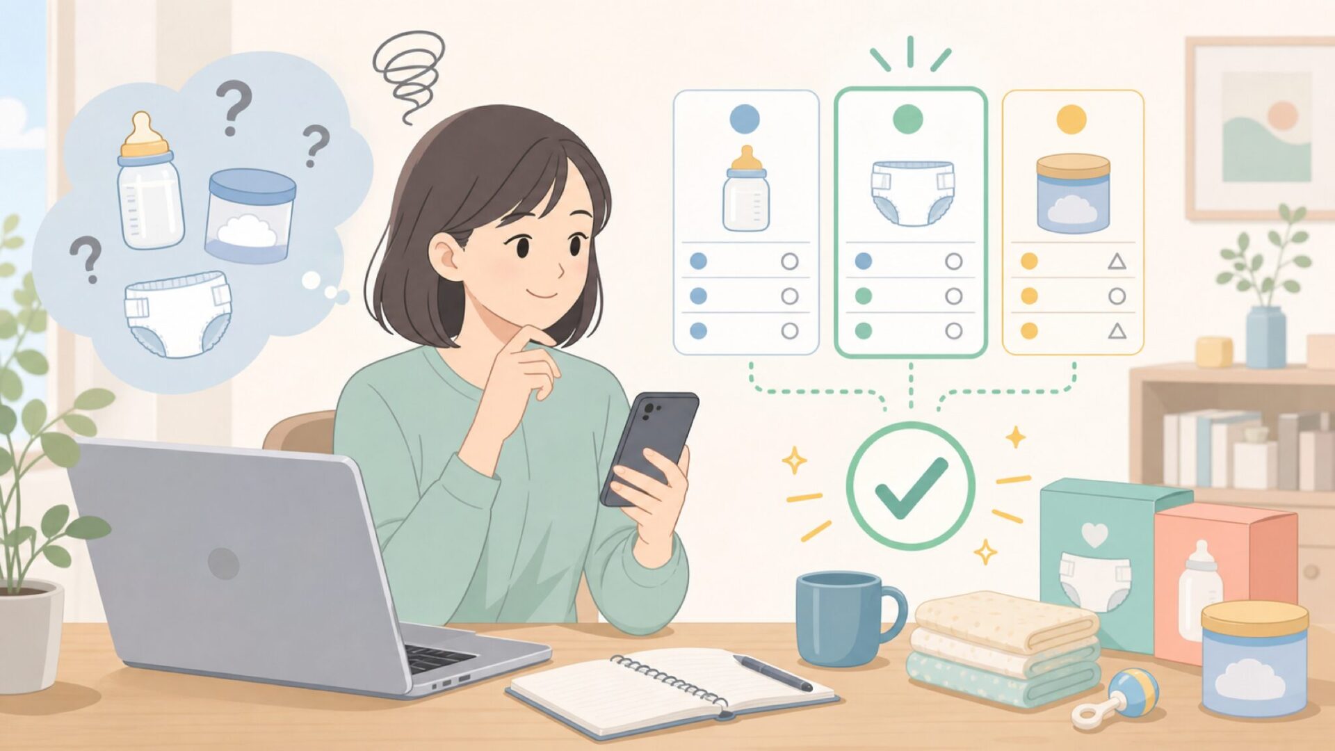 購入前に知っておきたい注意点を表すイラスト