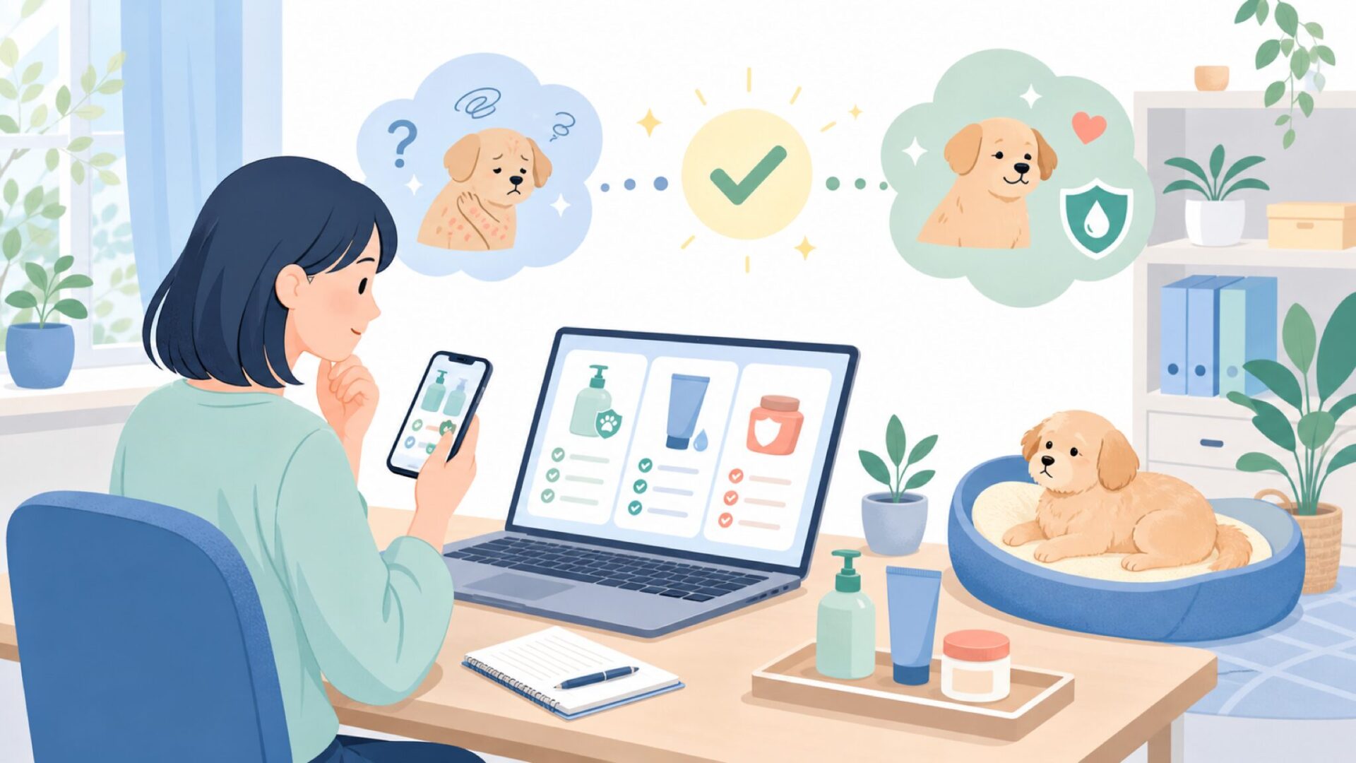 愛犬の肌に合うかを見極めるチェックポイントを表すイラスト