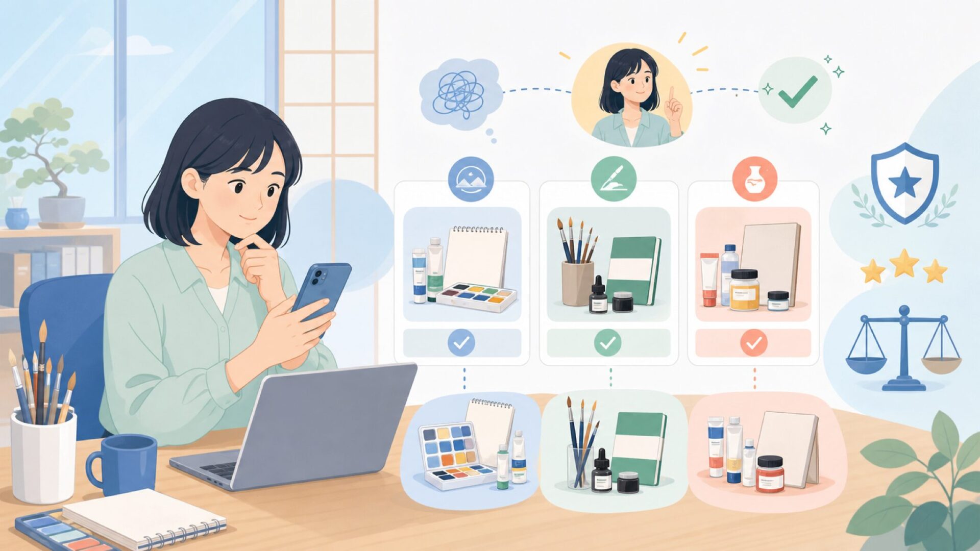 用途別に見るU.S. Art Supplyの選び方を表すイラスト