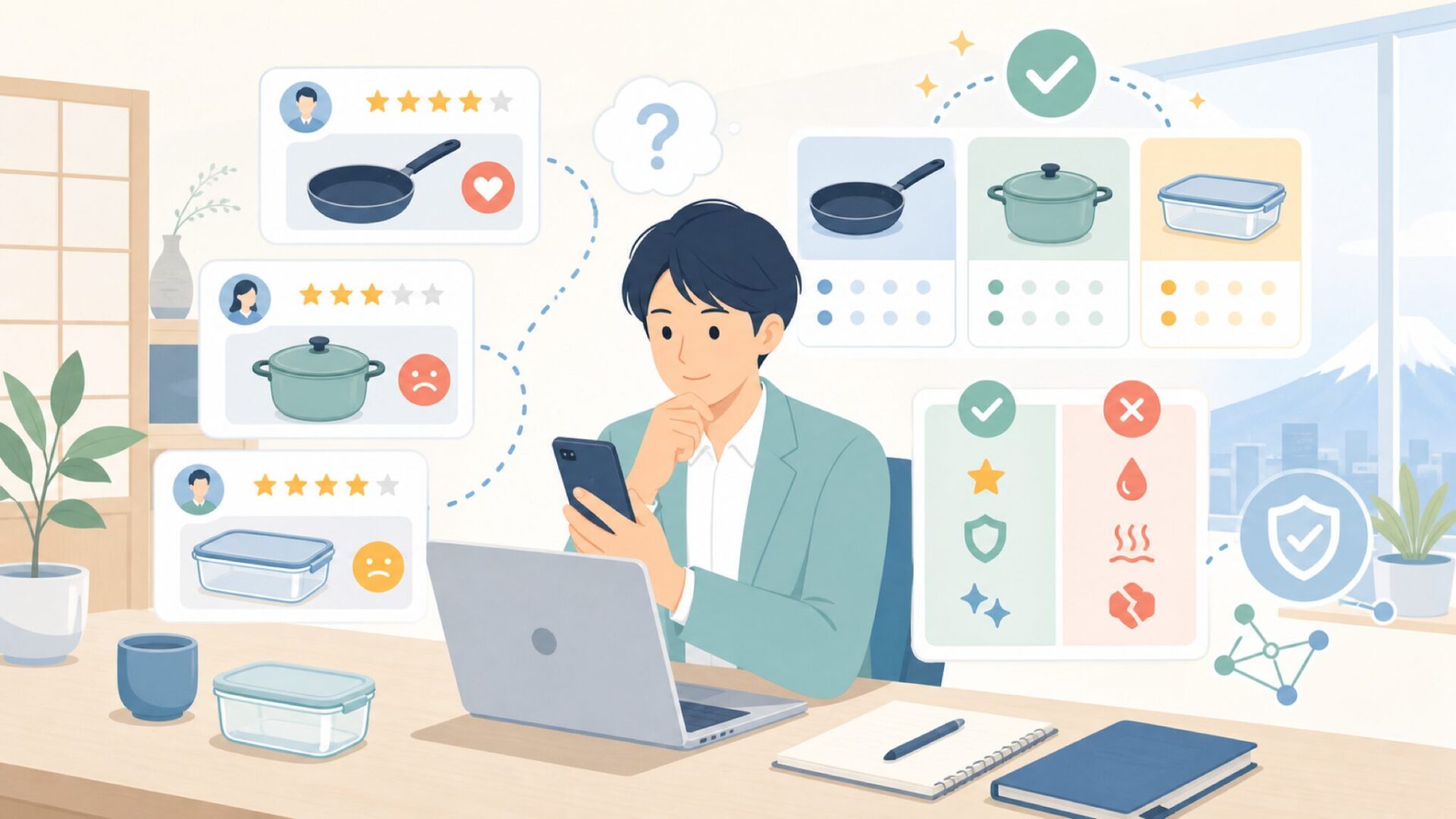 実際の口コミから見るメリットと気になる点を表すイラスト