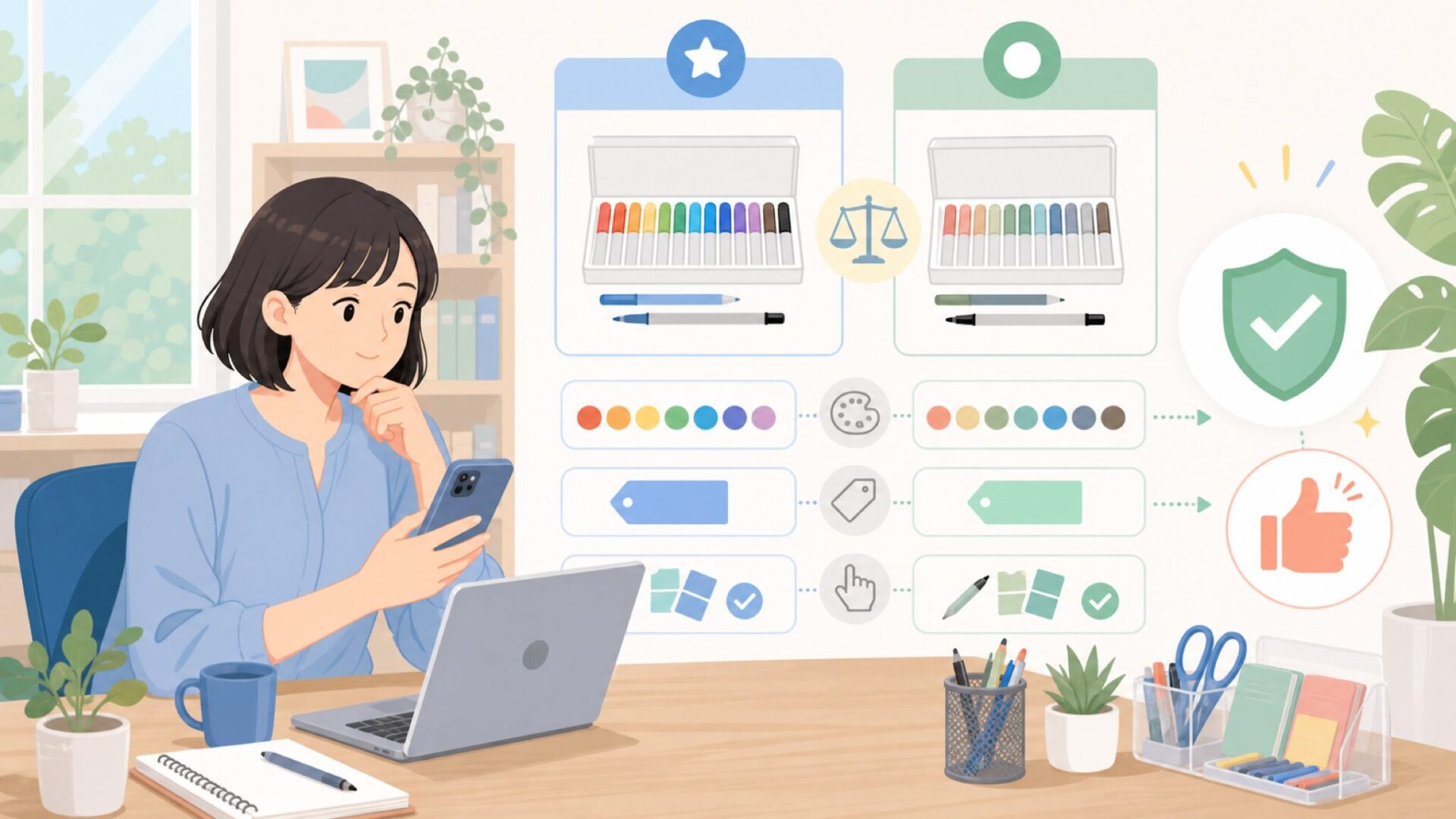 サクラクレパスと比較—国内定番ブランドとの違いを表すイラスト