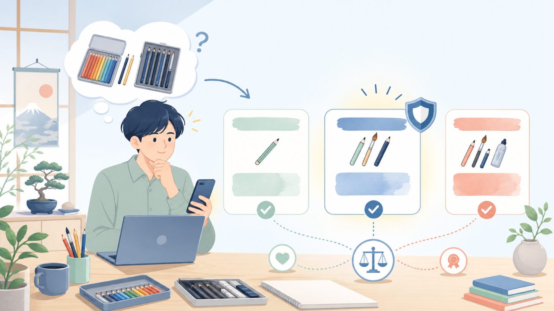 ファーバーカステルと比較—プロ向けブランドとの違いを表すイラスト