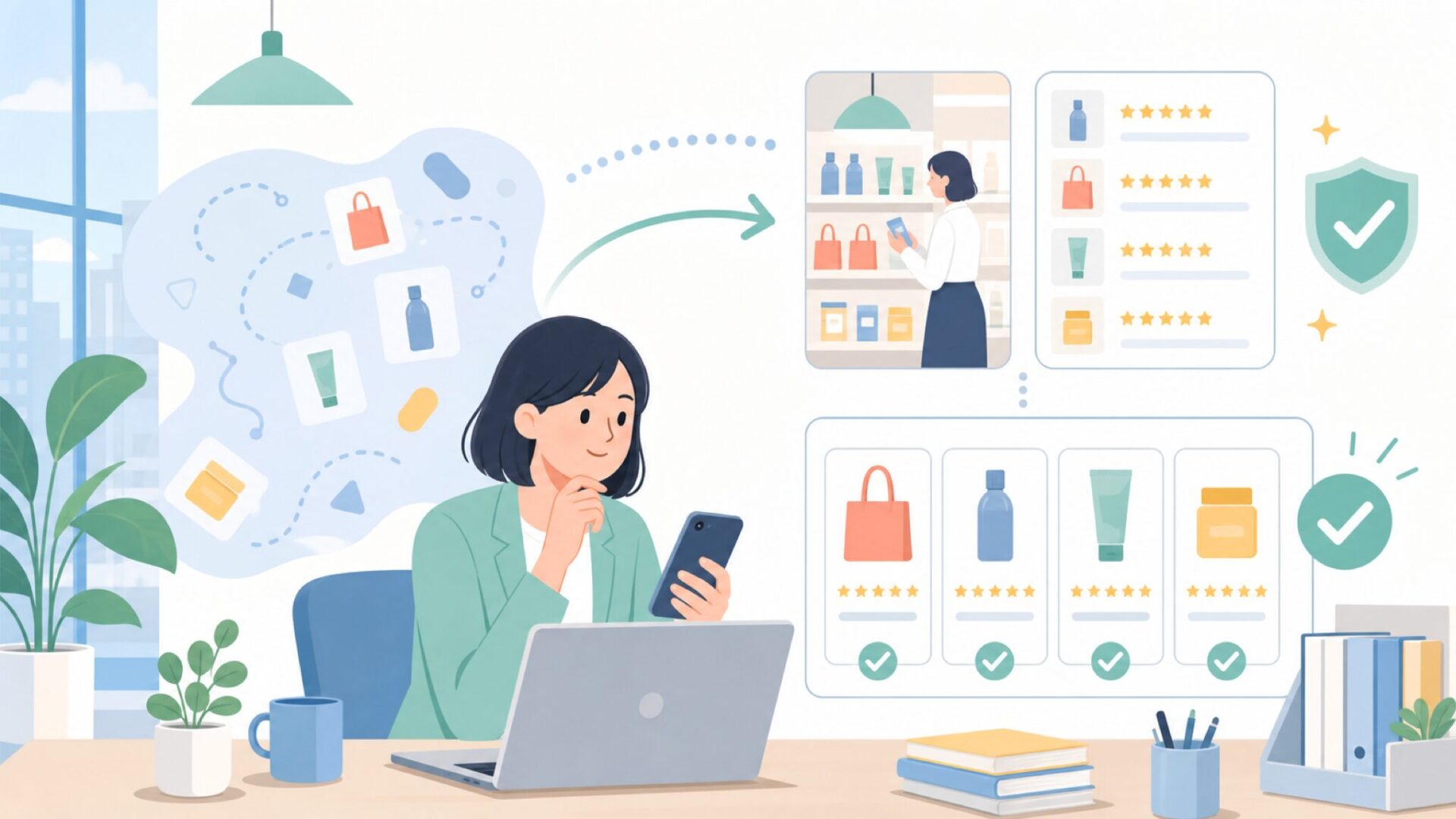 店舗内ランキング・レビューの活用術を表すイラスト