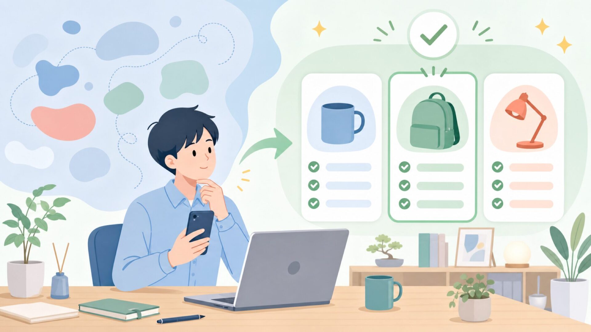 用途別おすすめアイテム紹介を表すイラスト