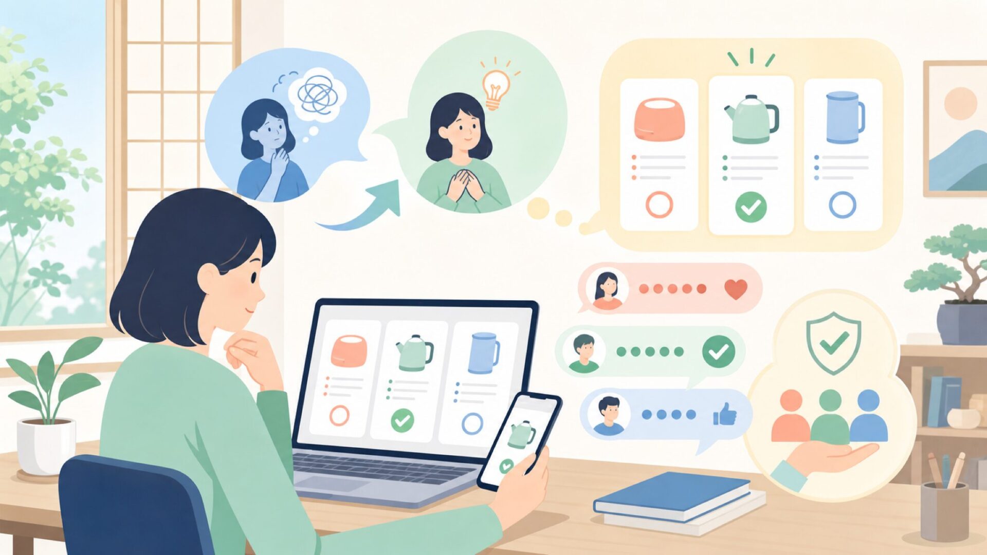 実際の口コミ・レビューからわかる使用感を表すイラスト