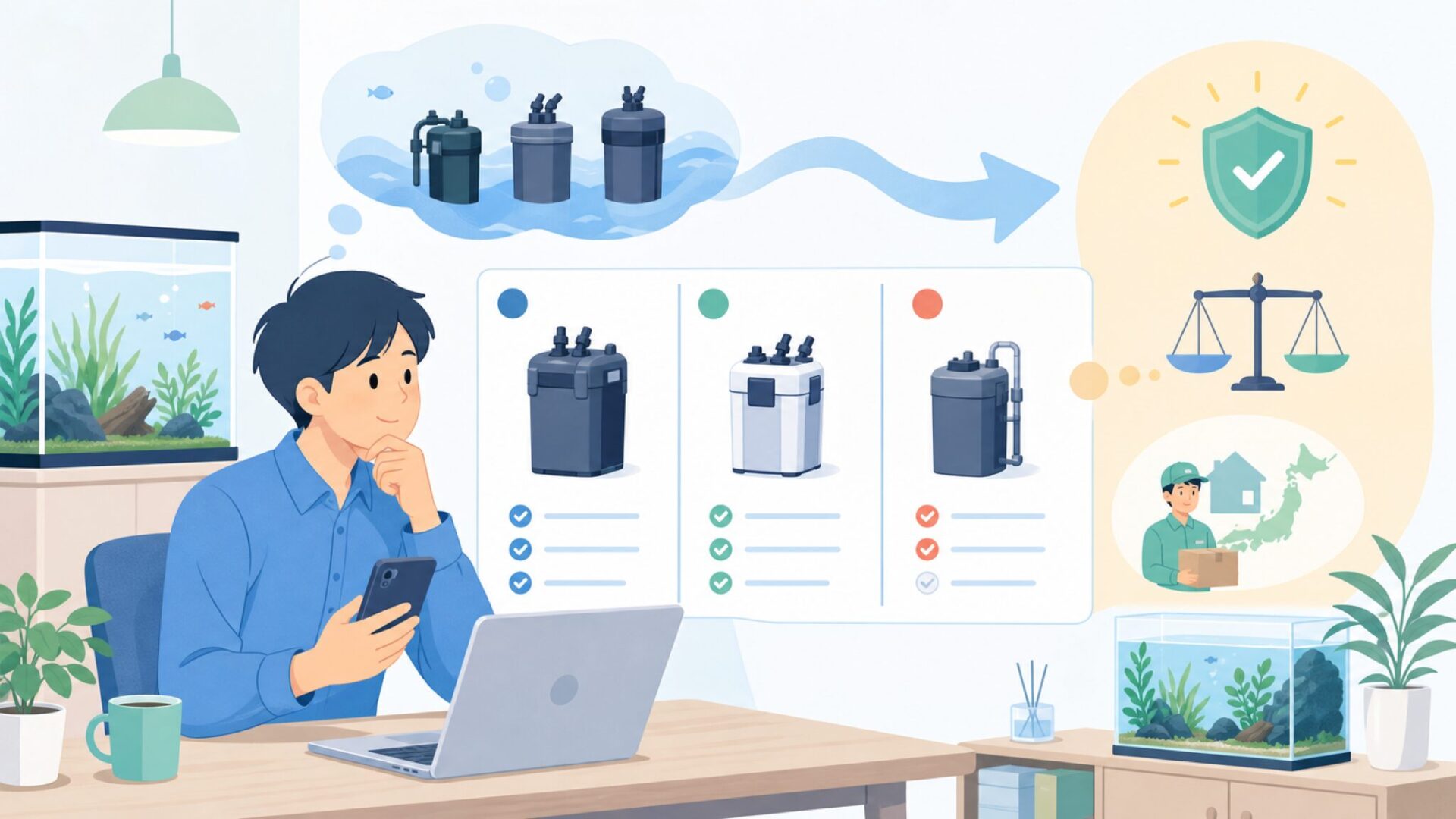 AquaClear以外の選択肢も検討したいときはを表すイラスト