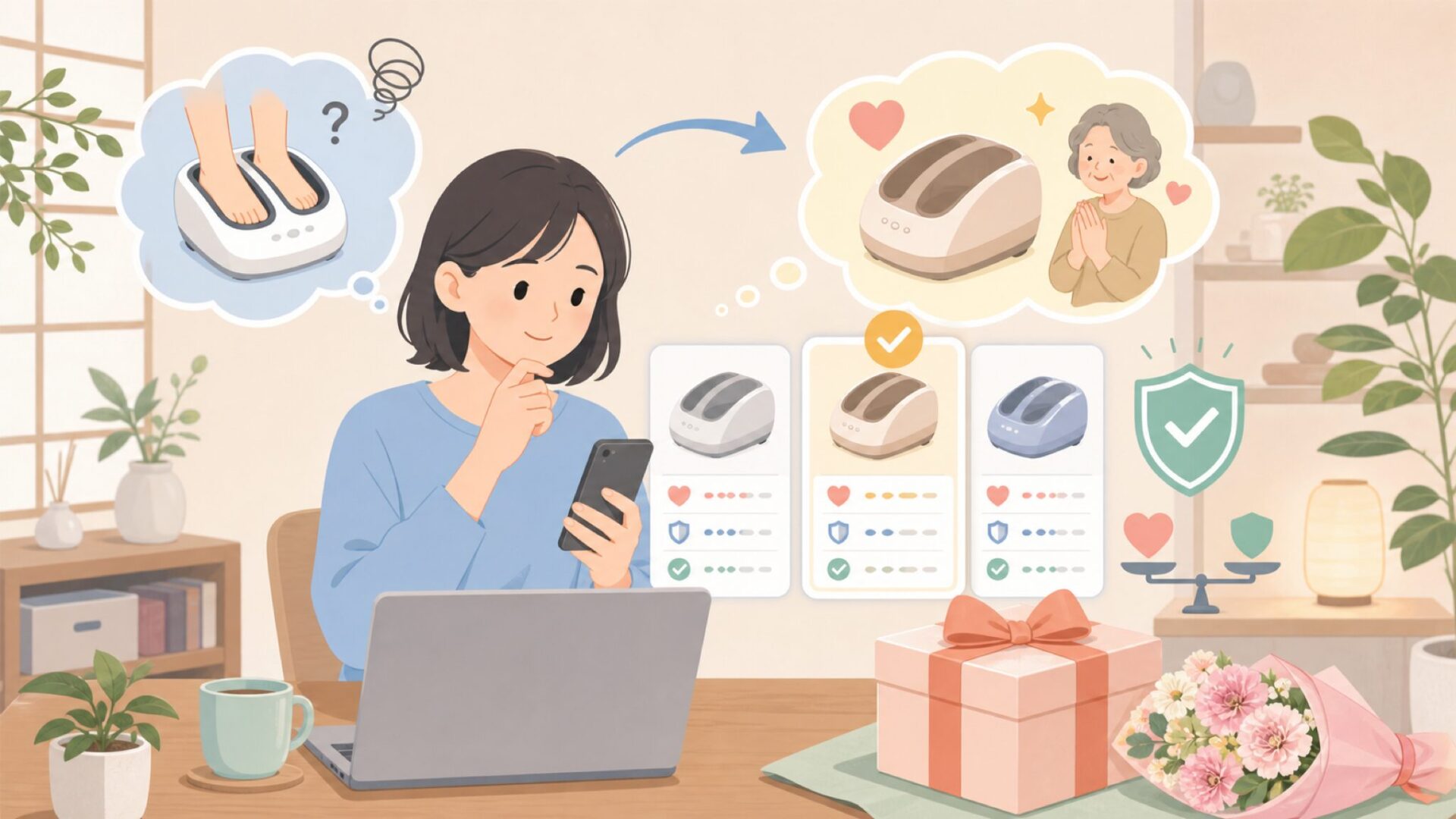 家族へのプレゼントとして選ぶ場合の注意点を表すイラスト