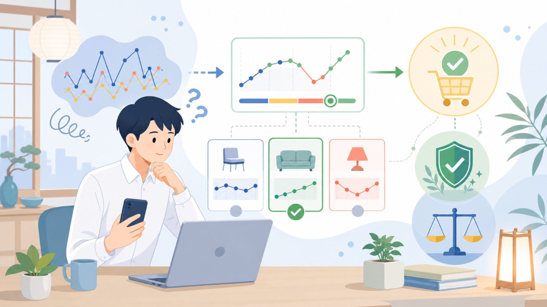 価格推移とお得に購入するタイミングを表すイラスト