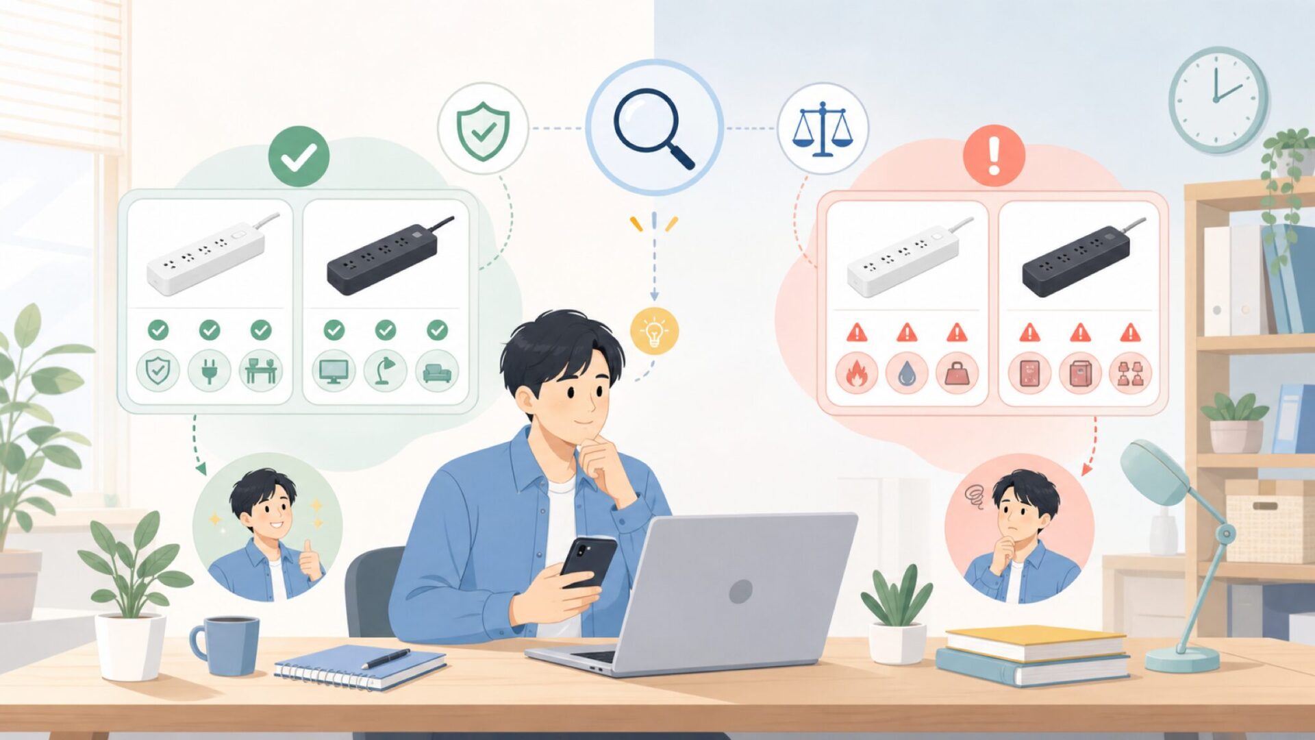 Addtam電源タップが向いている人・慎重になるべき人を表すイラスト