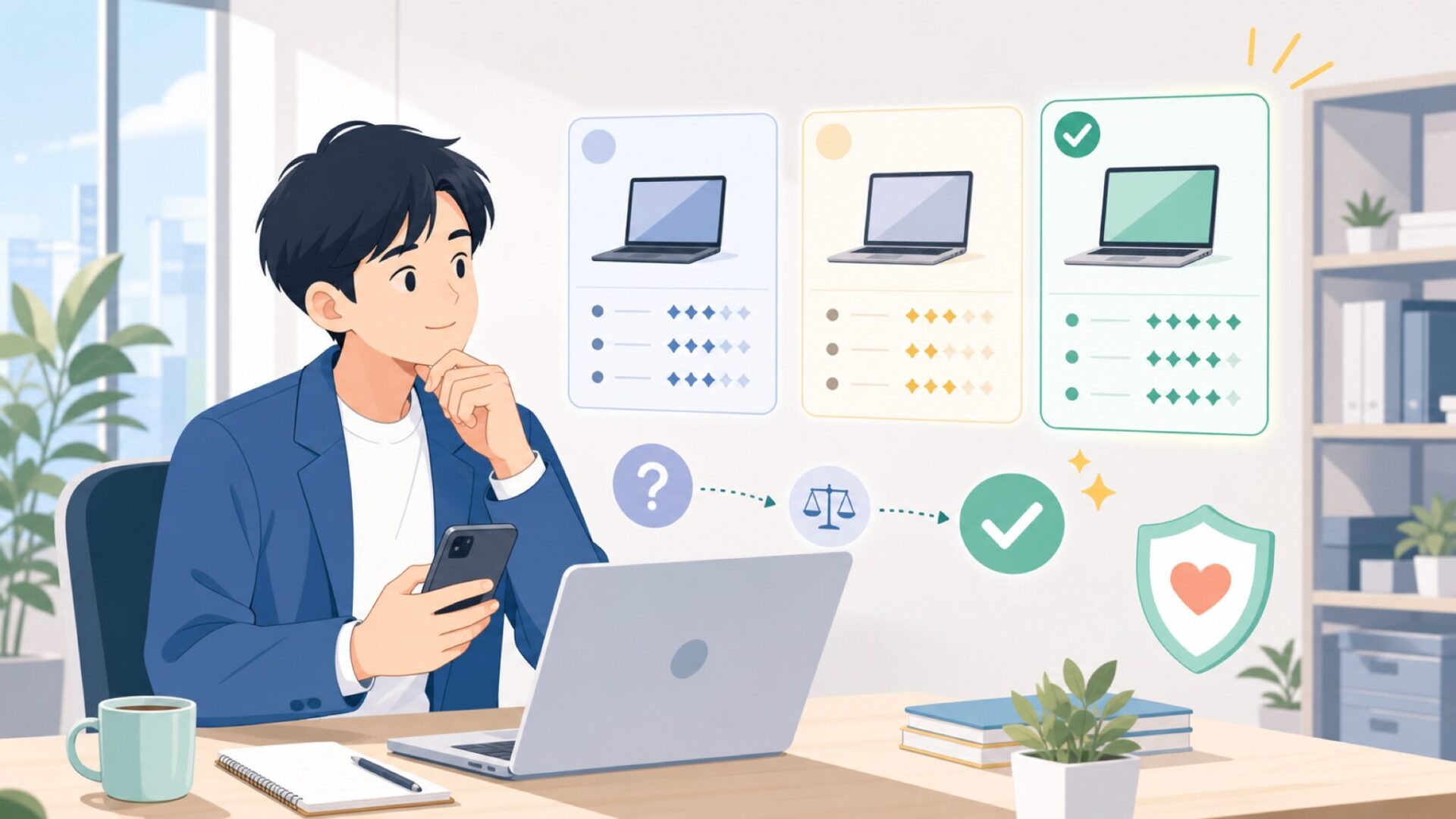 用途別に見る後悔しない選び方の最終確認を表すイラスト