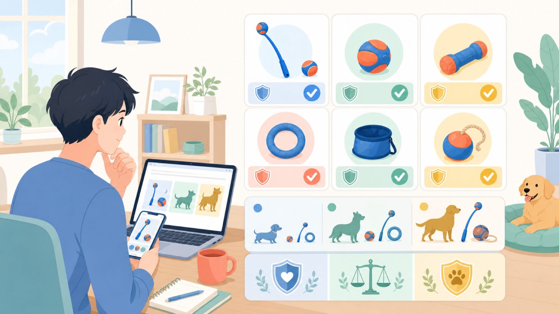 シーン別おすすめChuckit商品6選を表すイラスト
