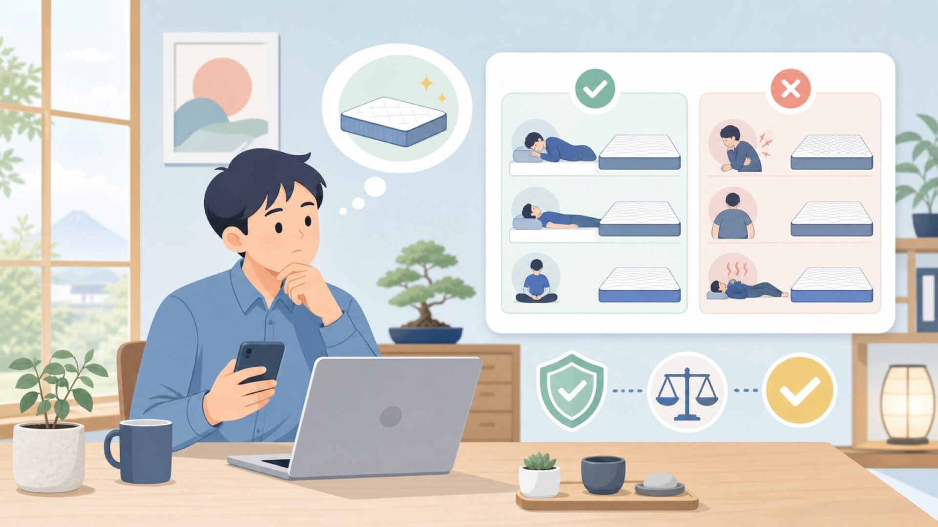 Olee Sleepマットレスが向いている人・向いていない人を表すイラスト