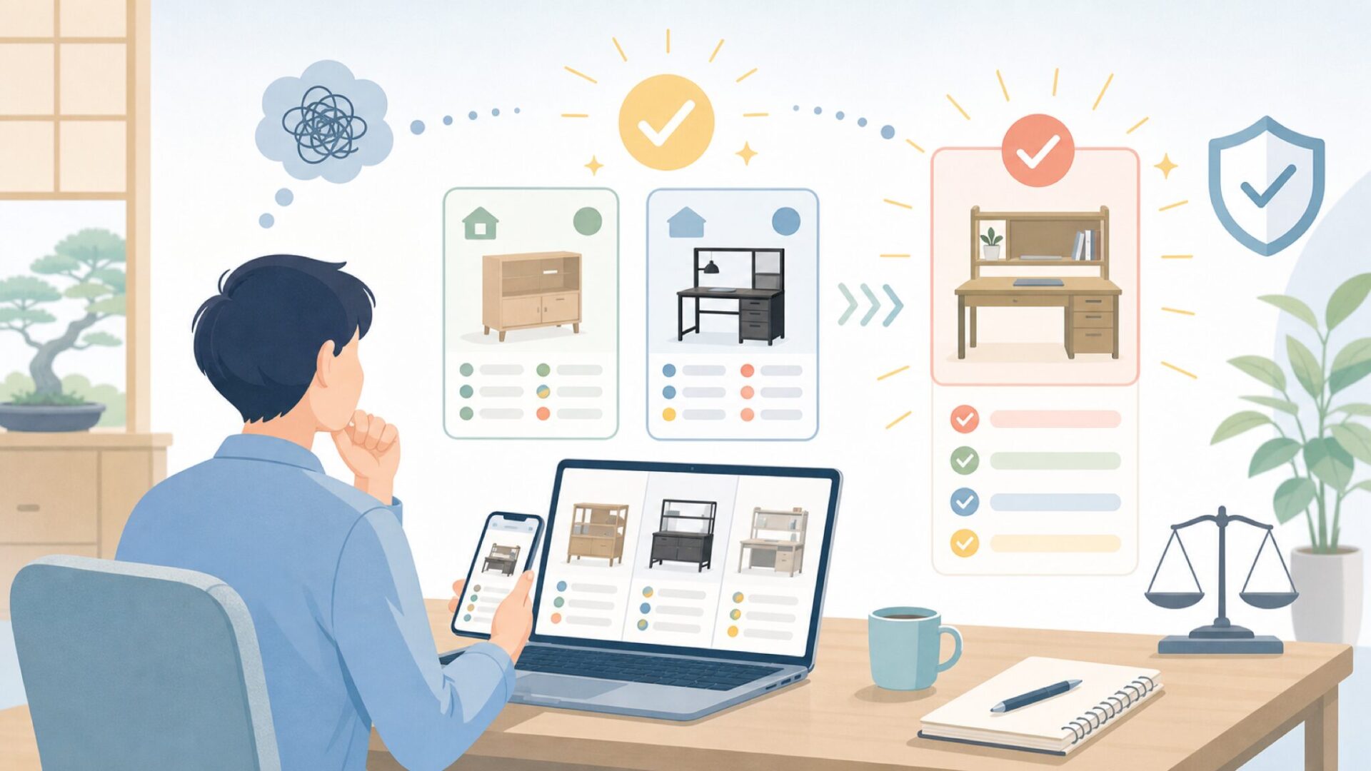 他の人気家具ブランドとの違いは？比較で分かるWLIVEの立ち位置を表すイラスト
