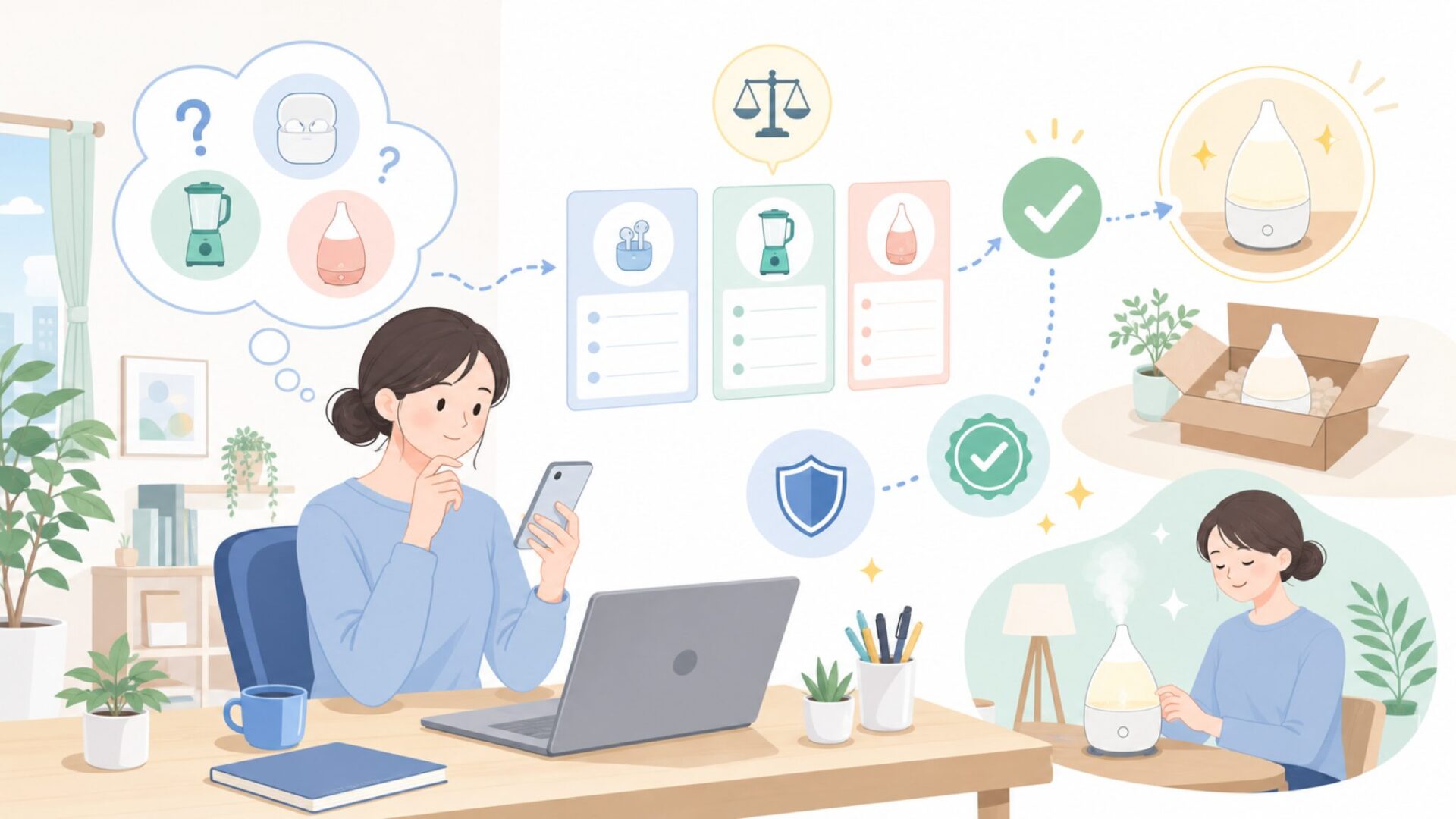 購入後に後悔しないための慣らし方と使い方のコツを表すイラスト