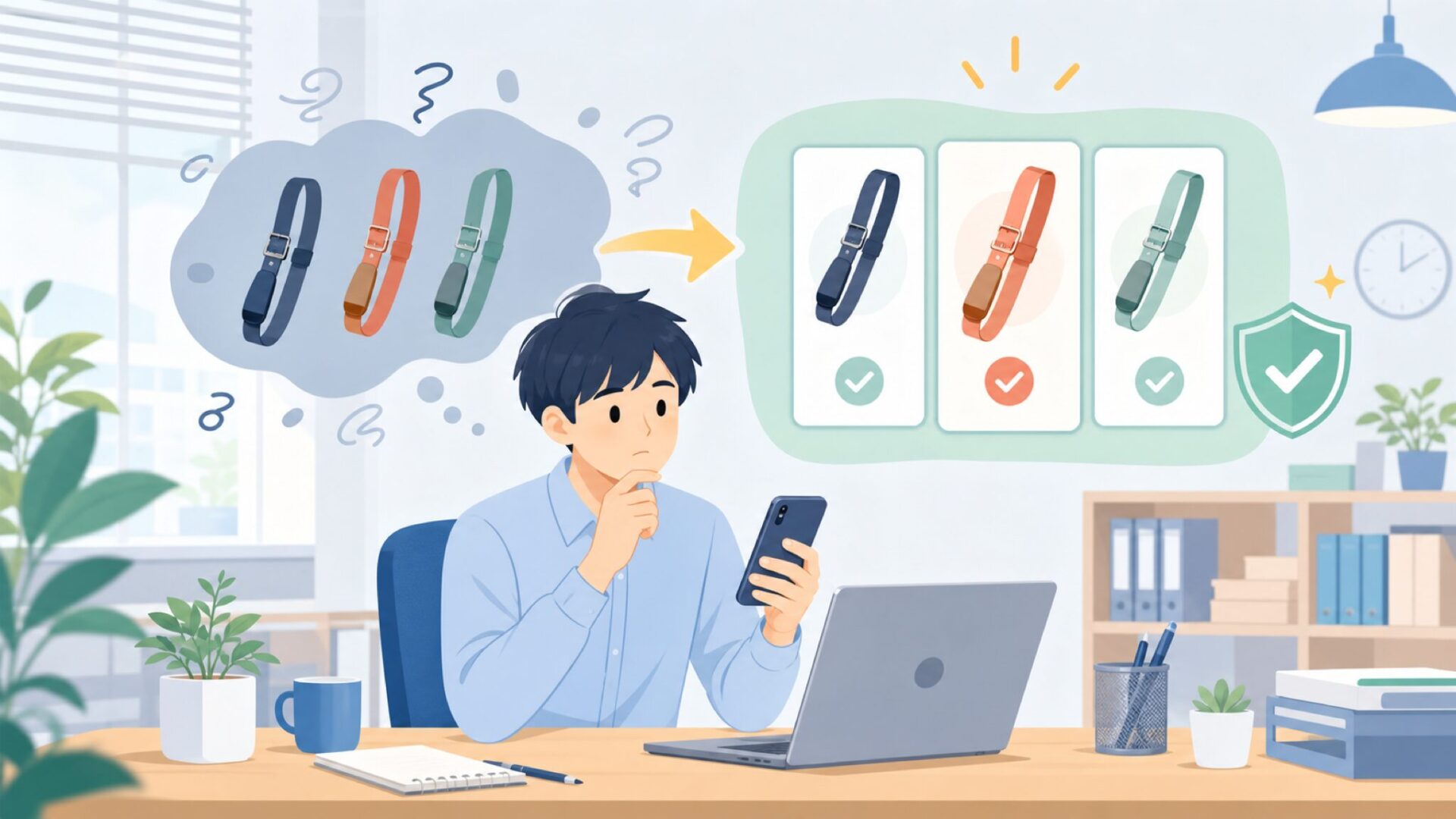 初めてでも失敗しないLevy'sストラップの選び方を表すイラスト