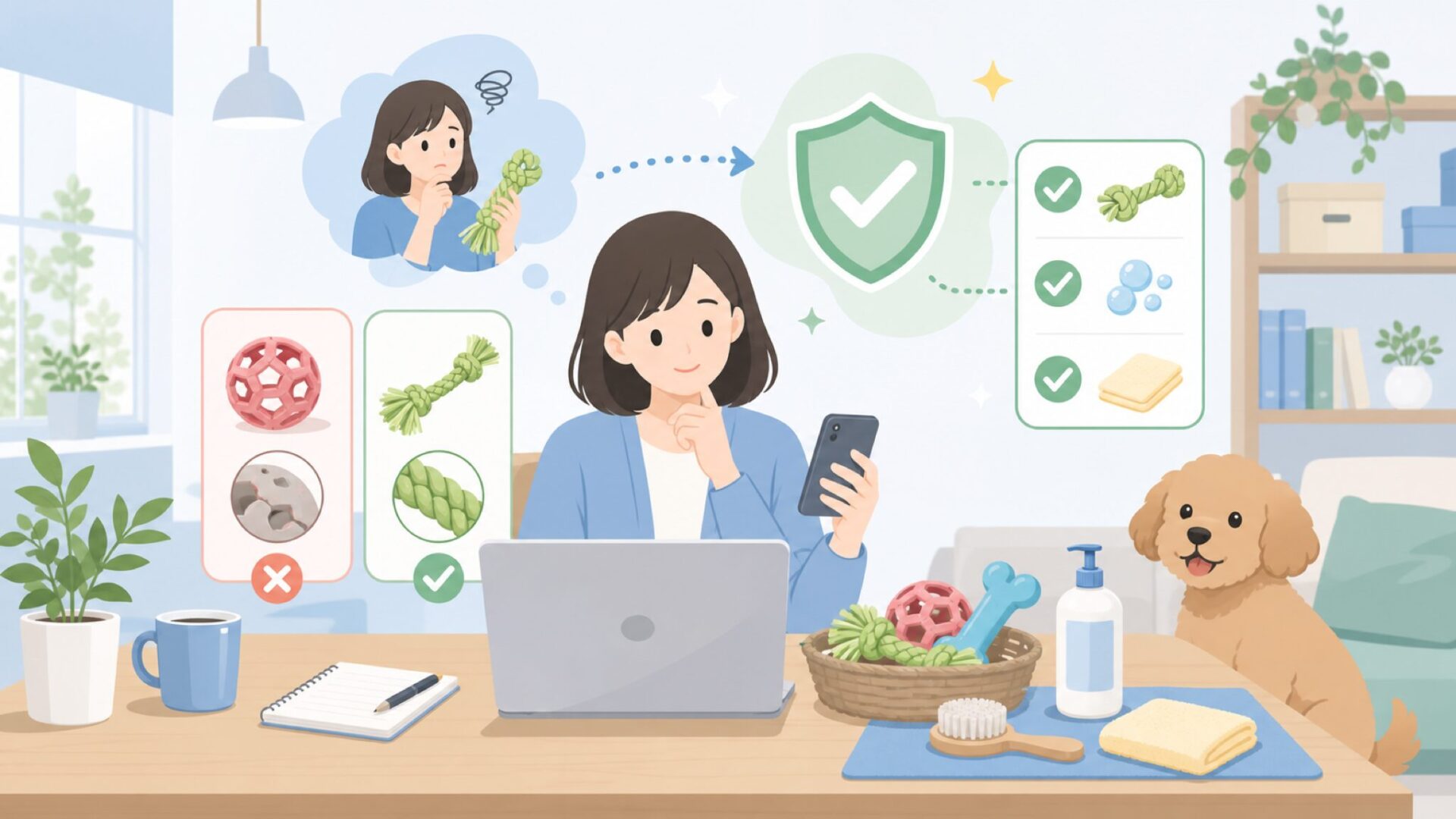 安全に長く使うためのお手入れと注意点を表すイラスト