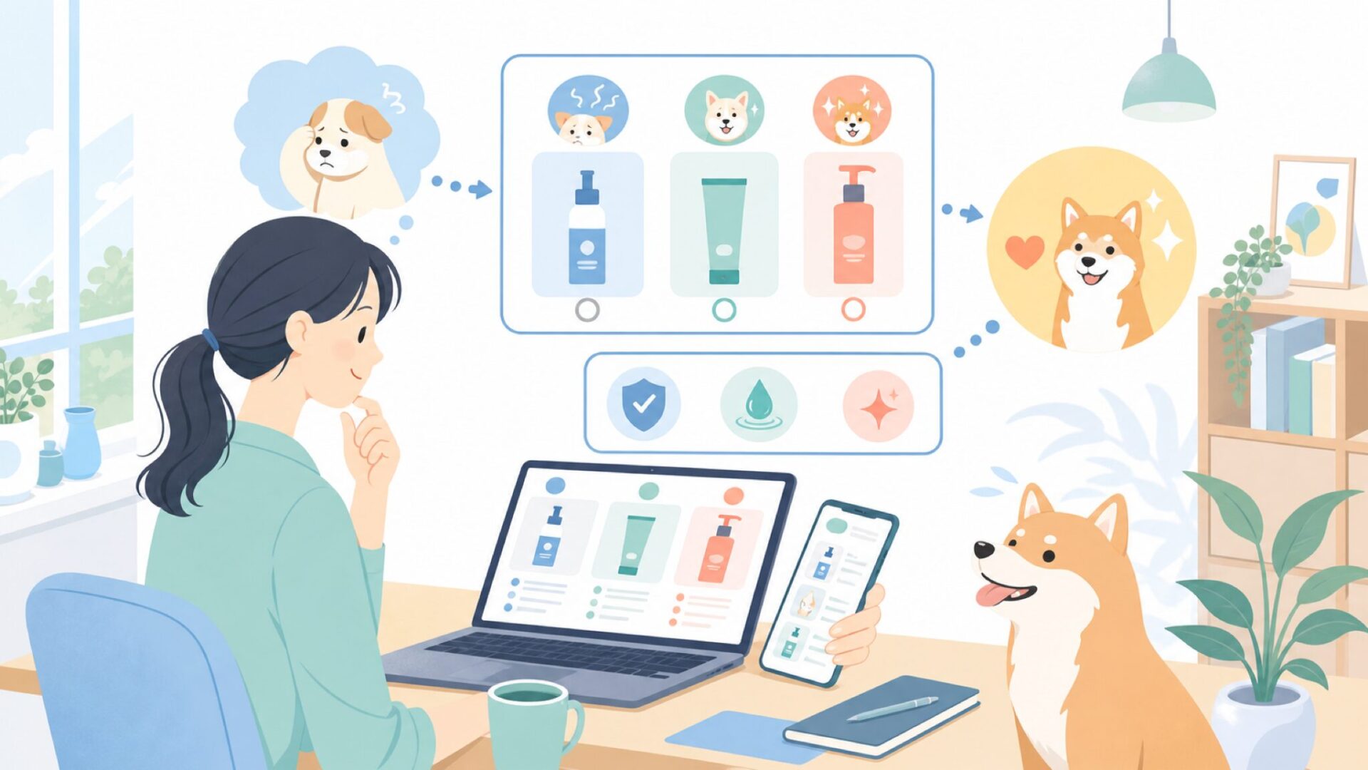 愛犬の悩み別おすすめシリーズの選び方を表すイラスト