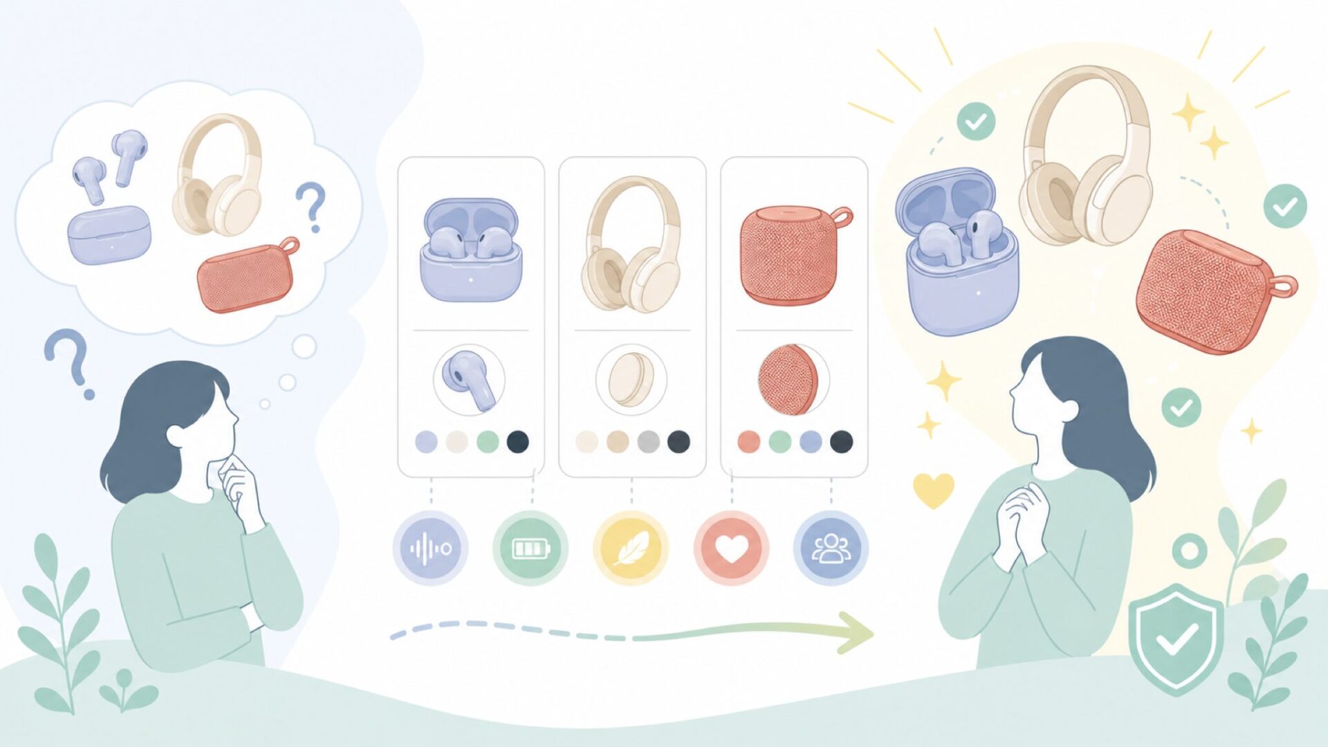 BERIBESのカラーバリエーションと選び方を表すイラスト