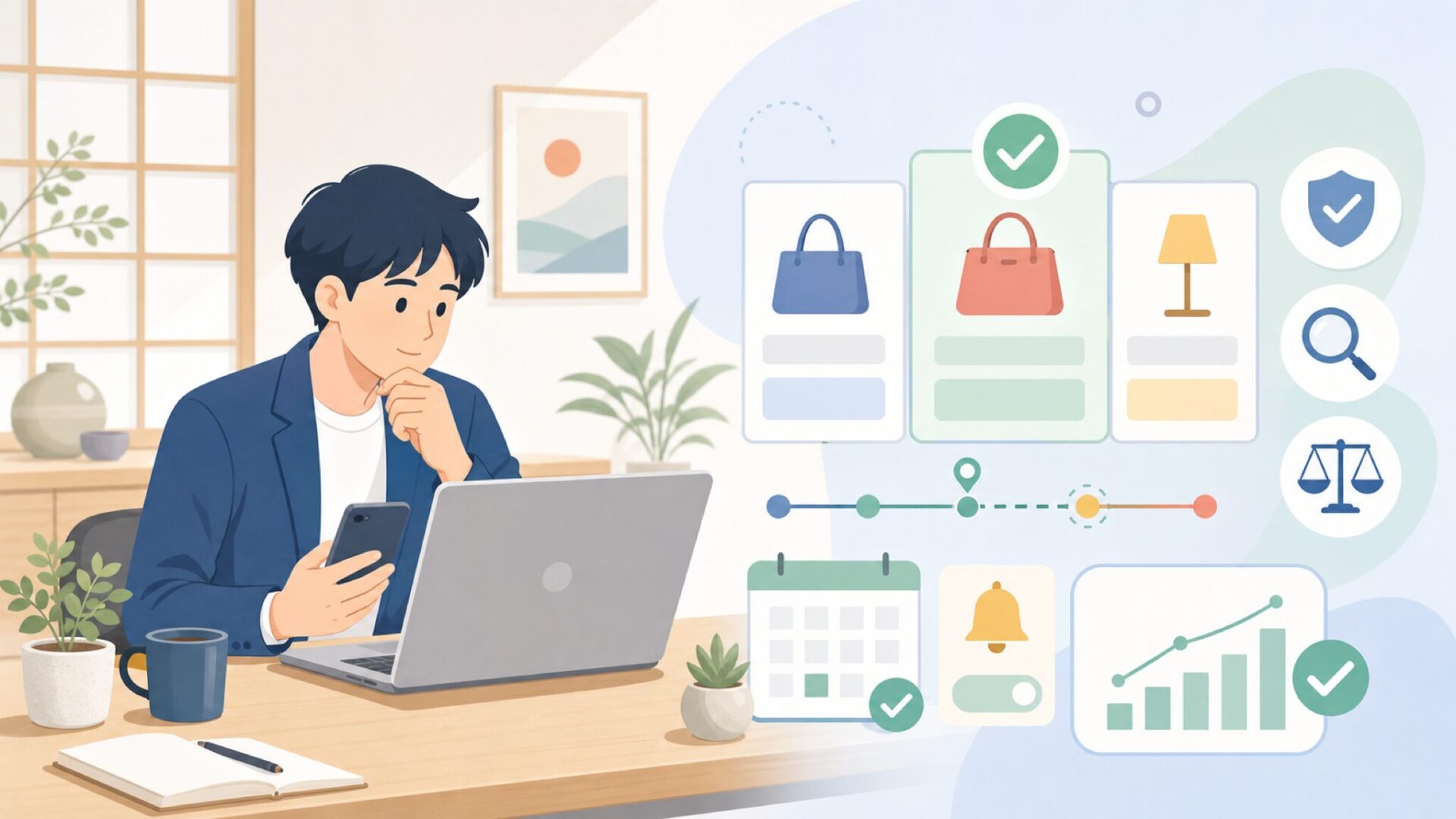 実勢価格とお得に購入できるタイミングの見極め方を表すイラスト