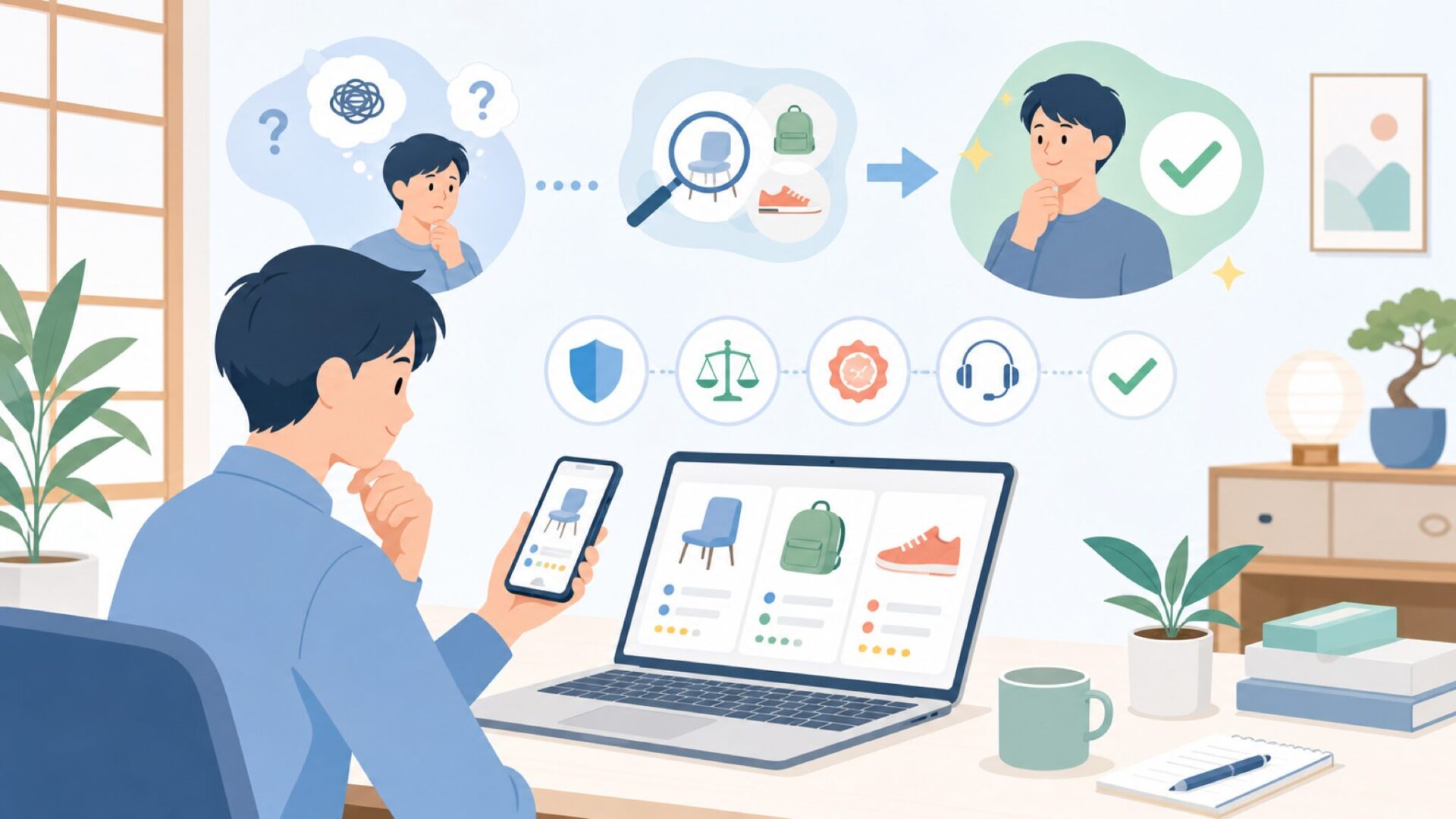 海外ブランドで失敗しないための判断基準を表すイラスト