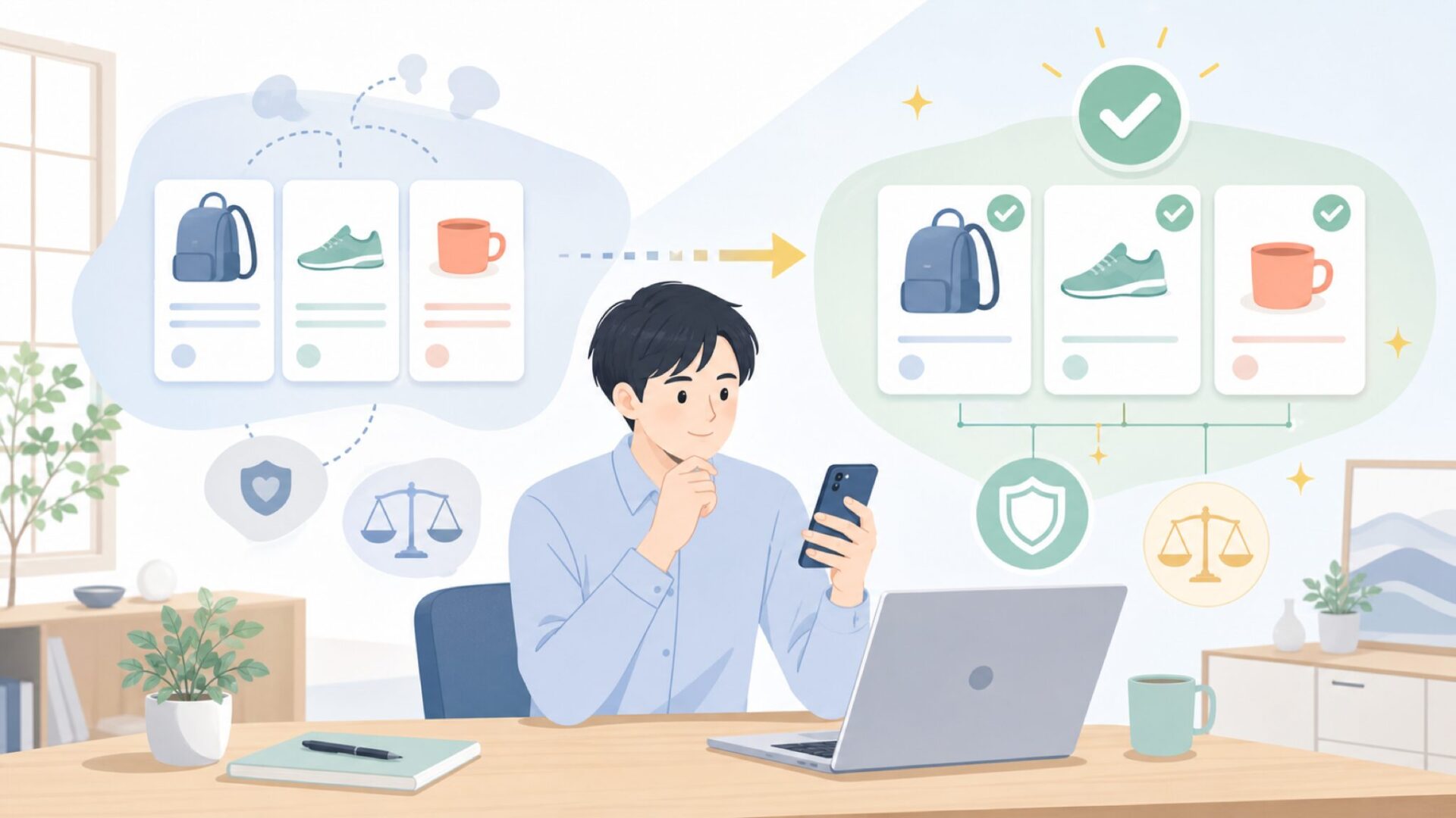 購入前に確認したいポイントとおすすめできる人を表すイラスト