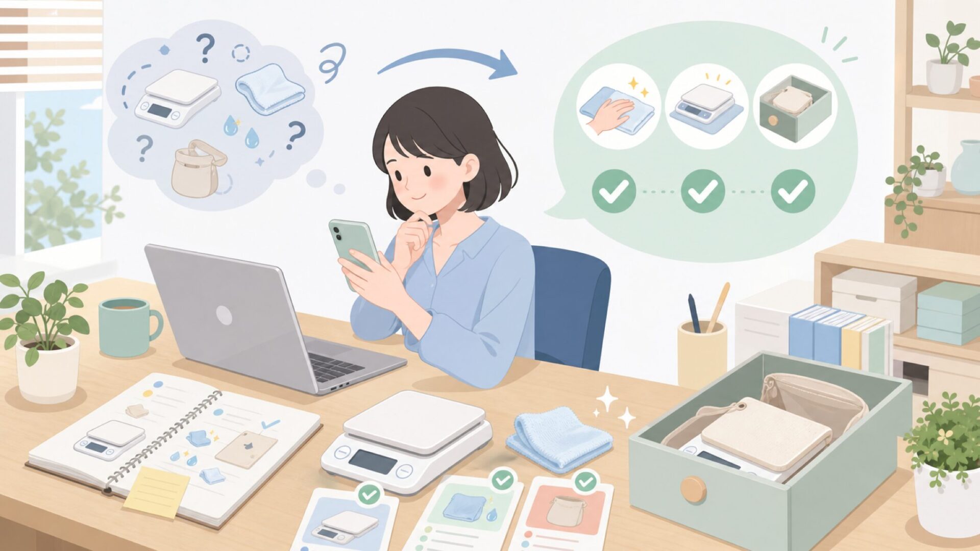 長く安心して使うためのお手入れと保管のコツを表すイラスト