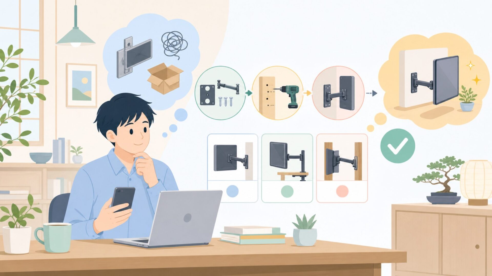 取り付け・設置の基本ステップを表すイラスト