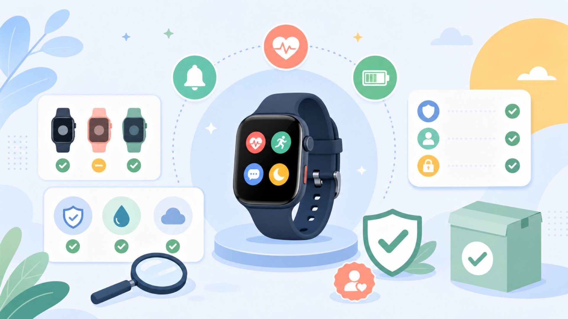 中国製スマートウォッチに共通する注意点を表すイラスト