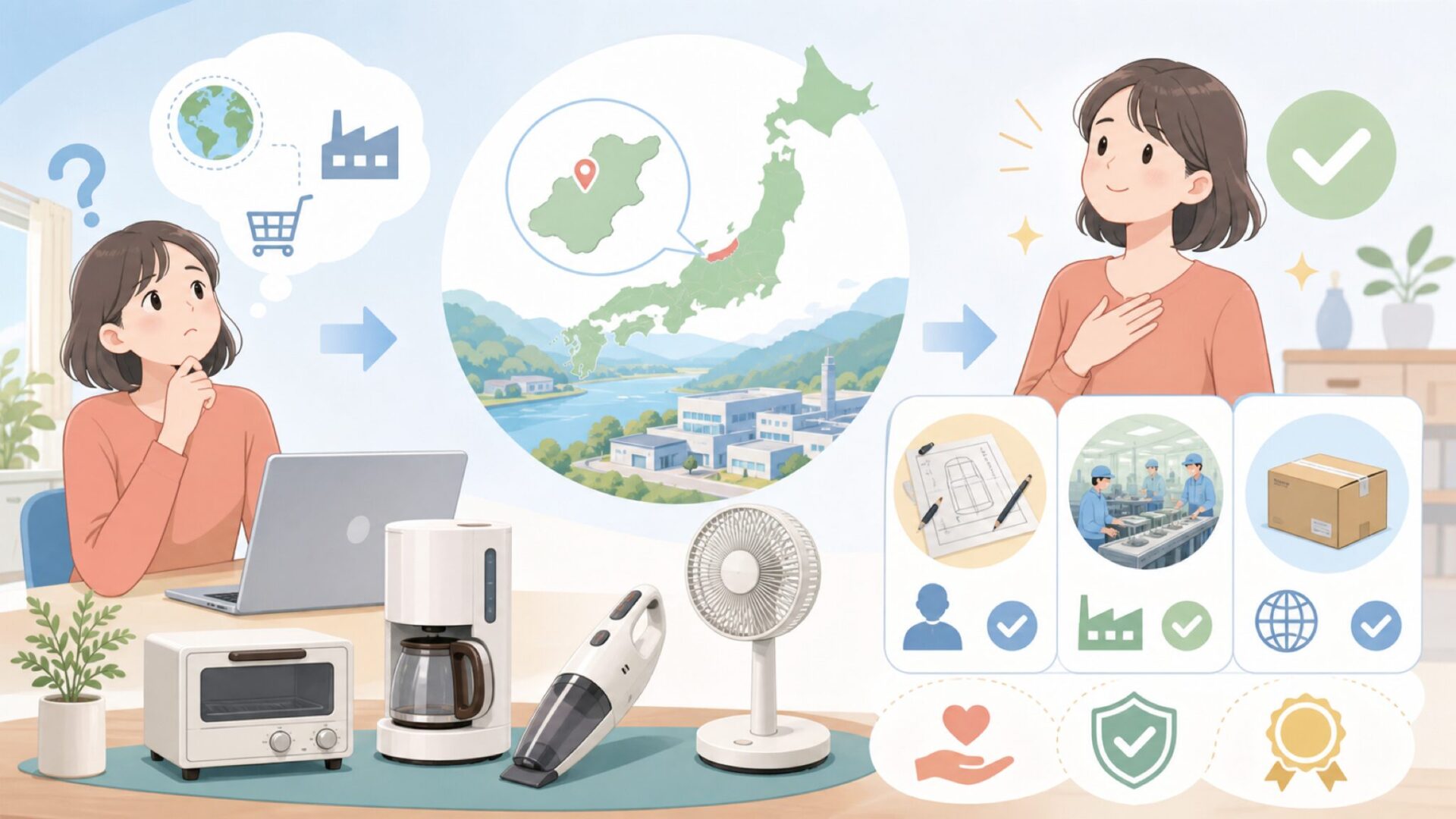 ツインバードはどこの国のメーカー？まずは結論からを表すイラスト