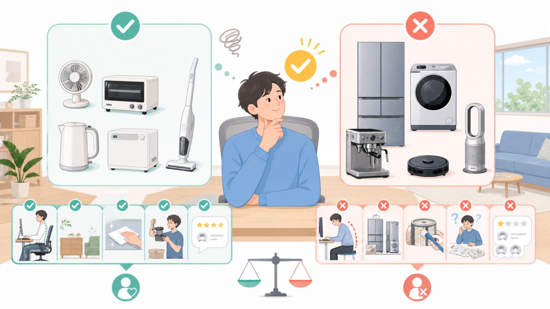 ツインバード家電が向いている人・向かない人を表すイラスト