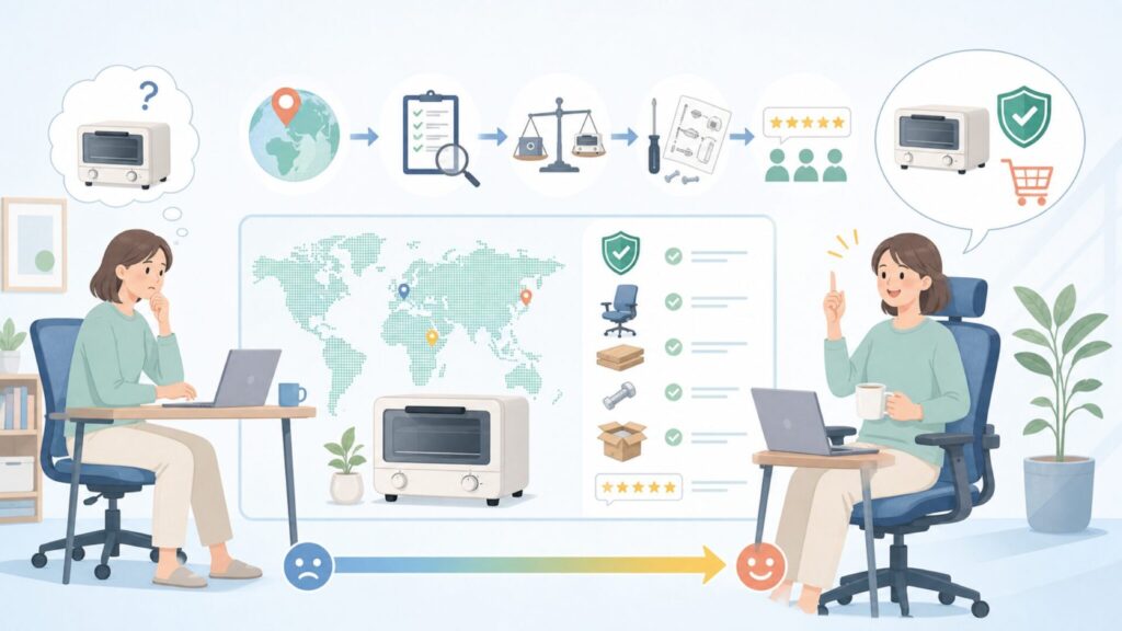 ツインバードはどこの国のメーカー？日本製か中国製か全部わかる完全ガイドの要点を表すイラスト