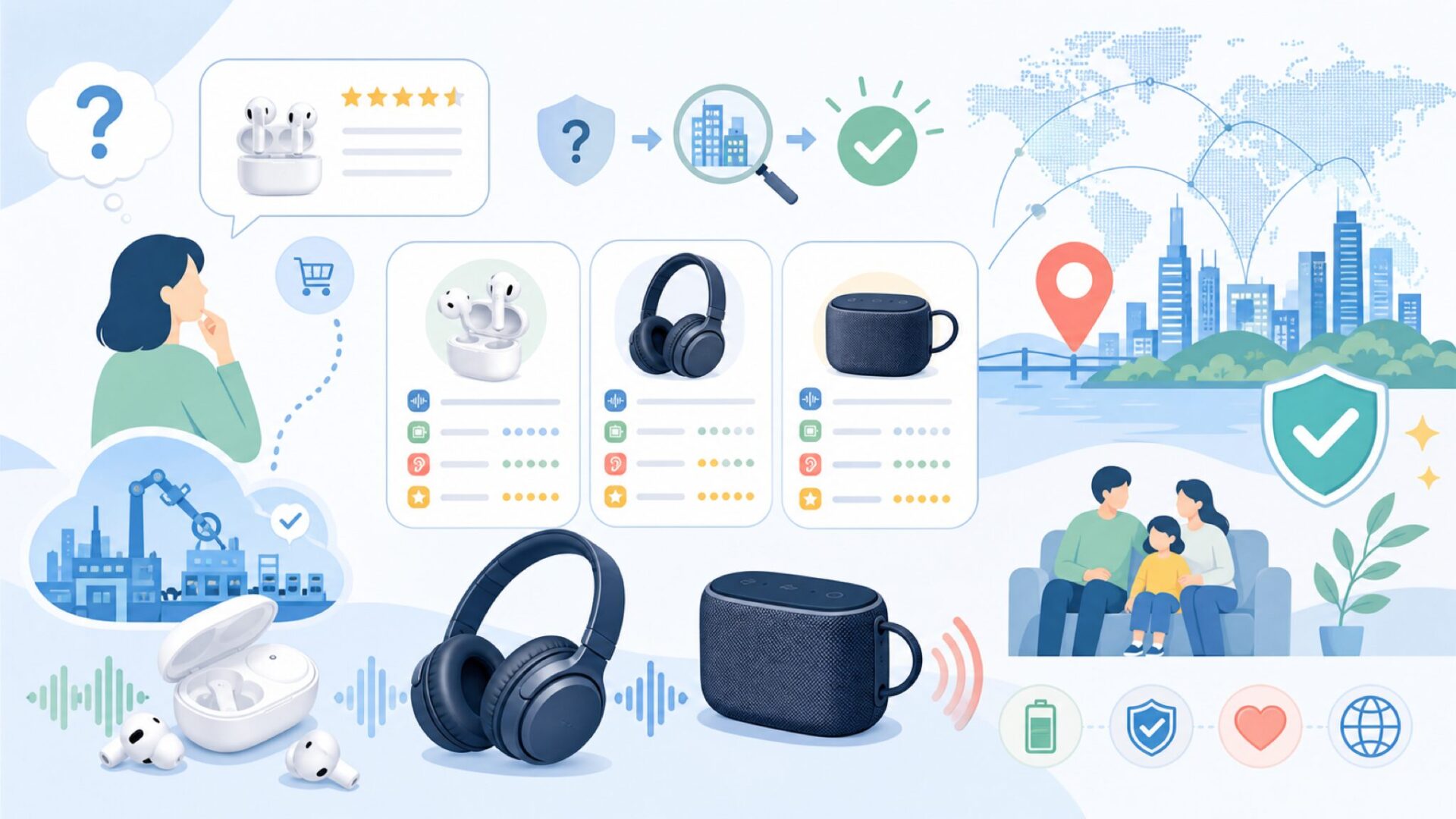 Ankerはどこの国のメーカー？答えは中国・深圳発のグローバルブランドを表すイラスト