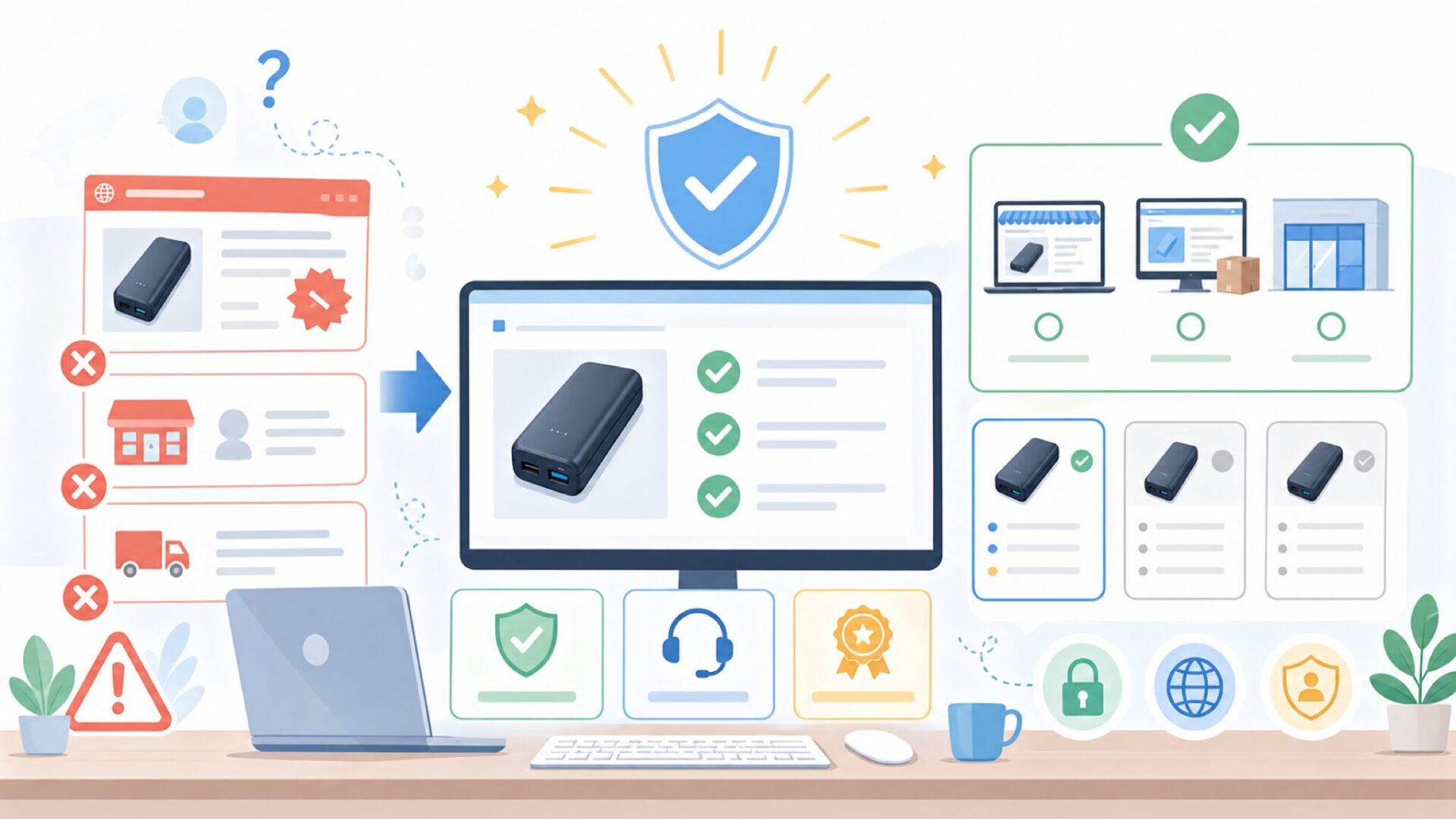 Ankerの偽物・偽サイトに騙されないための見分け方を表すイラスト