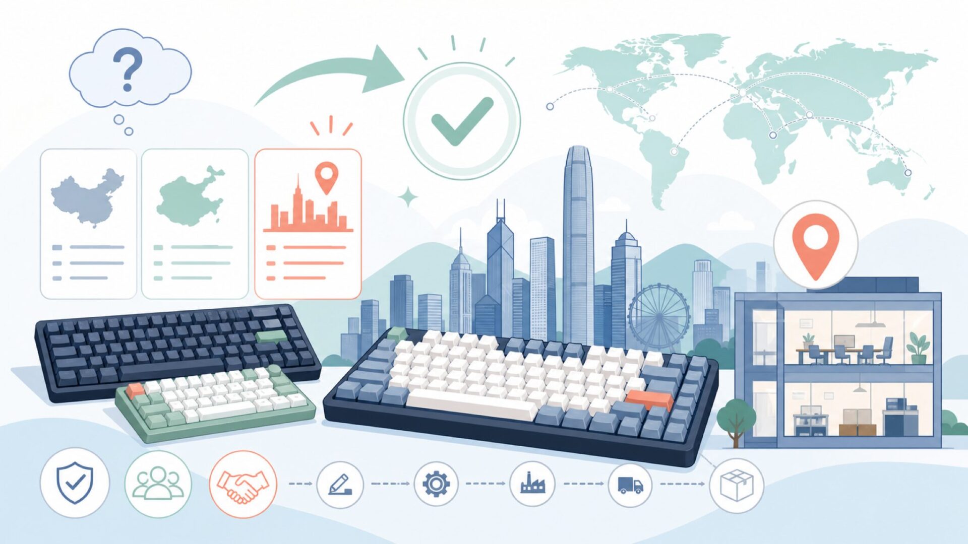 Keychron どこの国のメーカーかを結論から押さえるを表すイラスト