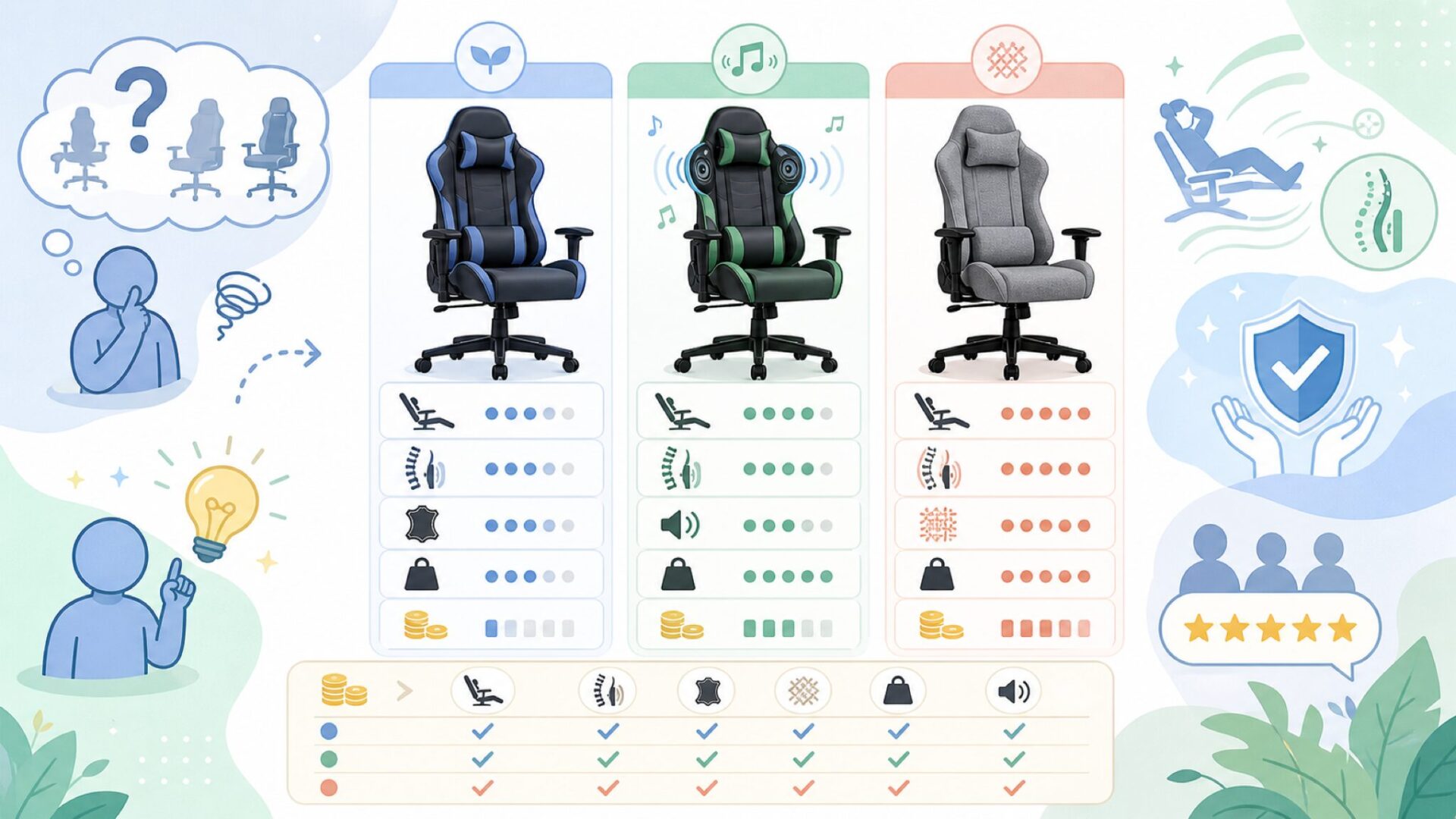 GTRacingの主力モデルとスペック比較を表すイラスト