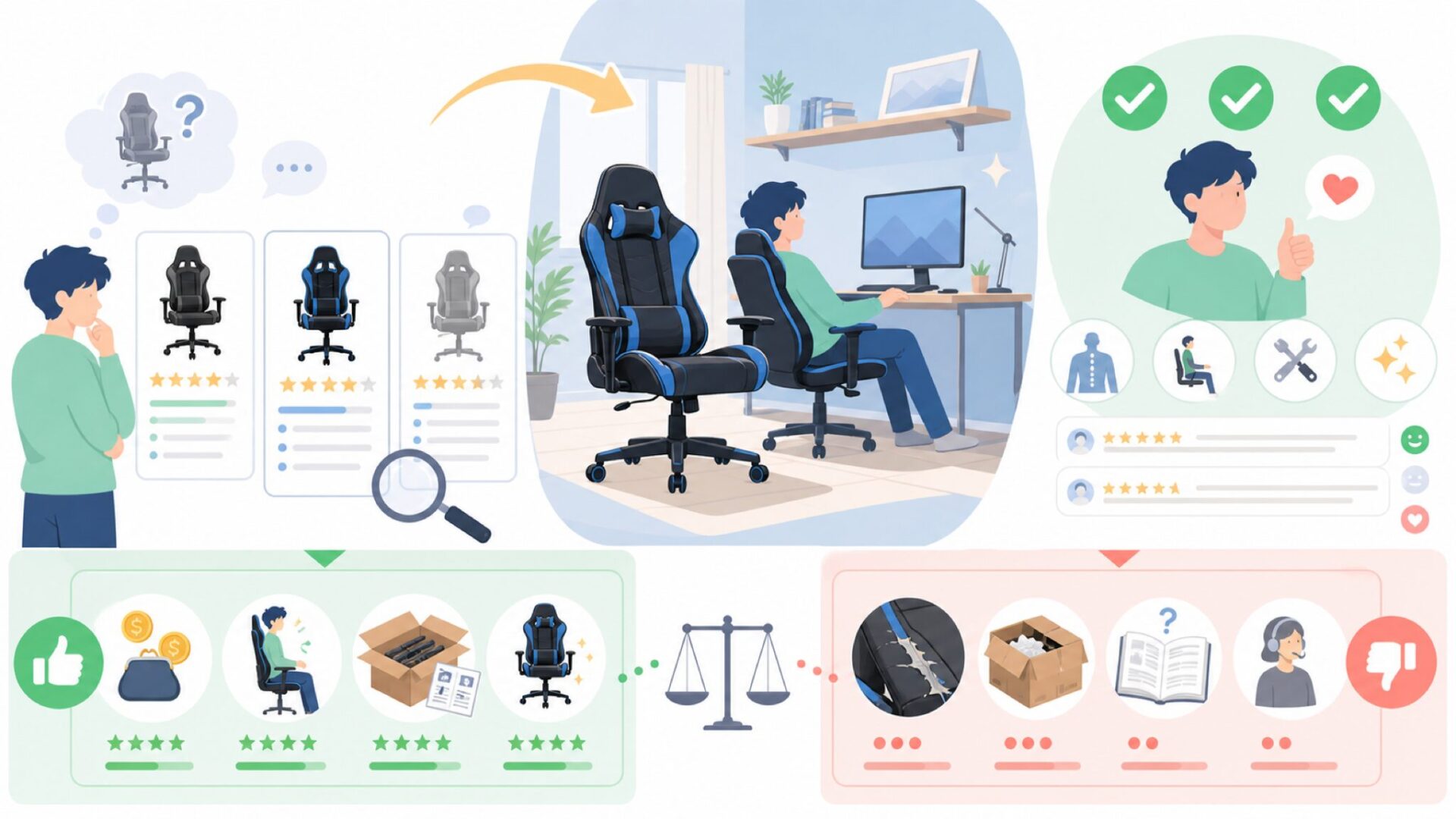 GTRacingの口コミと実際の使用感を表すイラスト