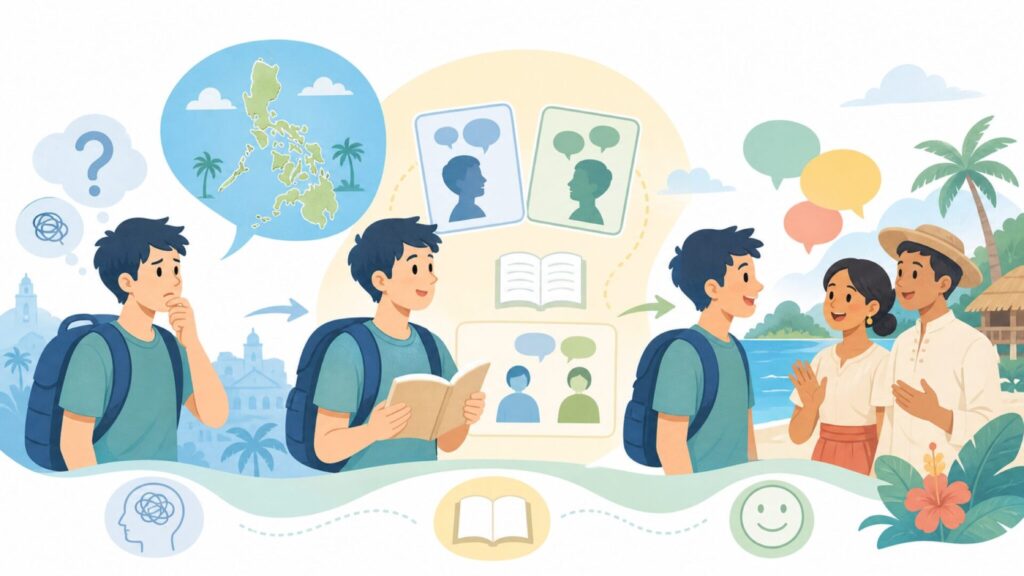 タガログ語ってどこの国？フィリピン語との違いから旅で使えるあいさつまで一気に理解の要点を表すイラスト