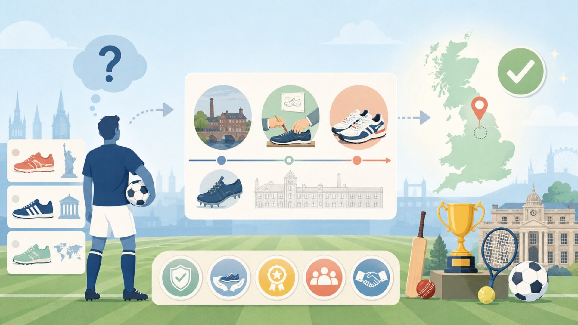 リーボックはイギリス(英国)発祥のスポーツブランドであるを表すイラスト
