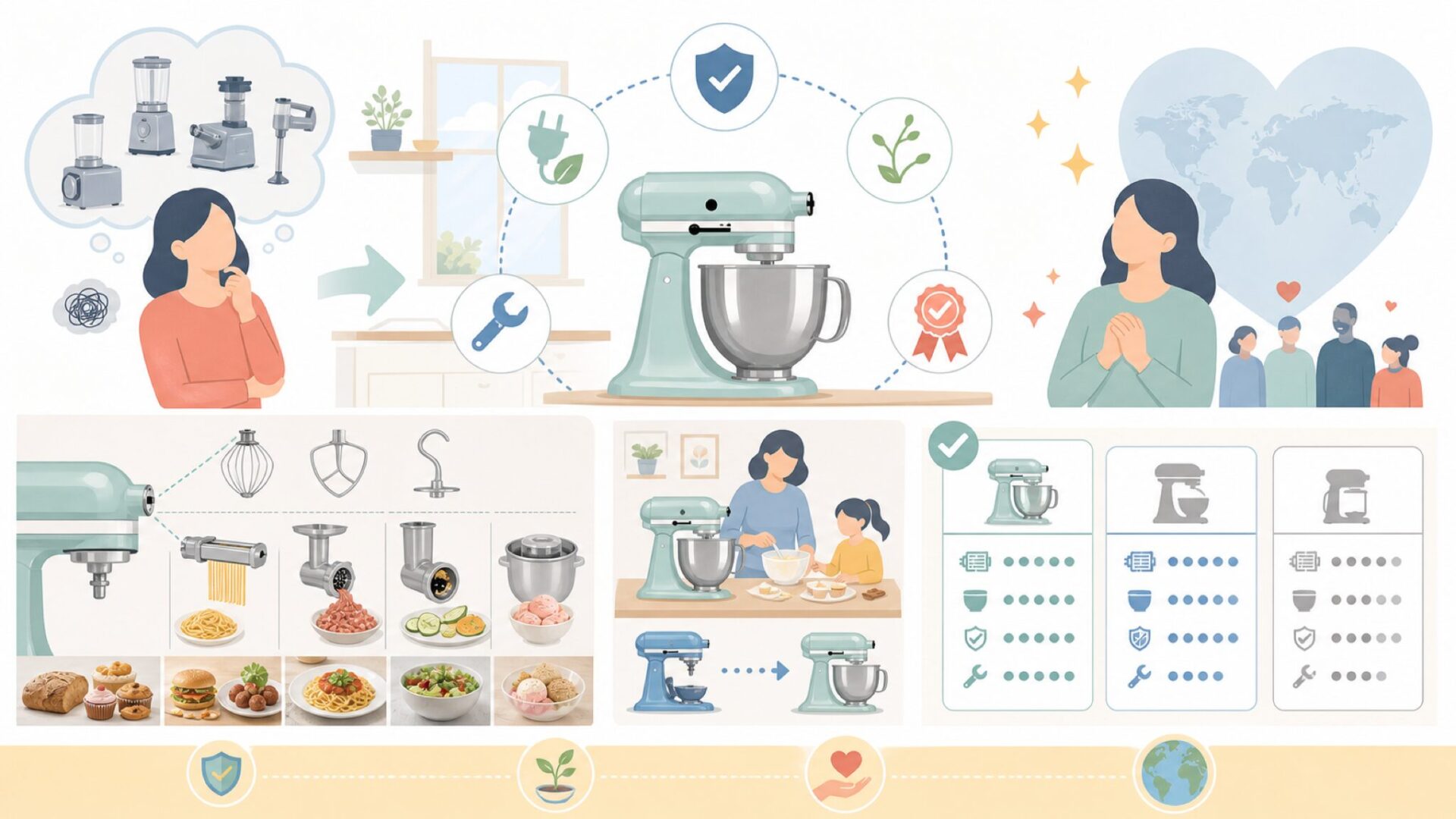 KitchenAidが世界で愛される品質の秘密を表すイラスト