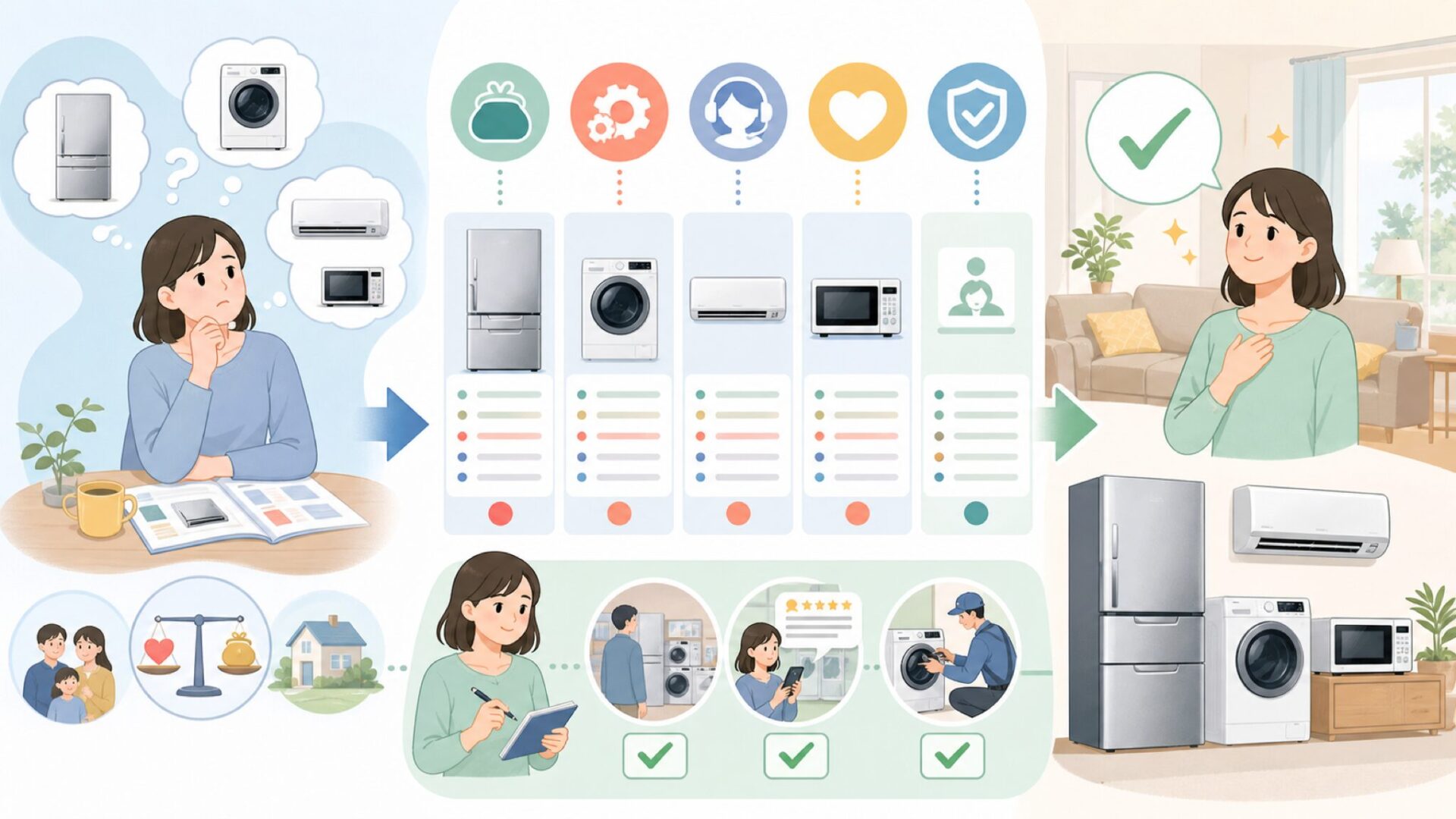 東芝家電を選ぶかどうかの判断基準を表すイラスト