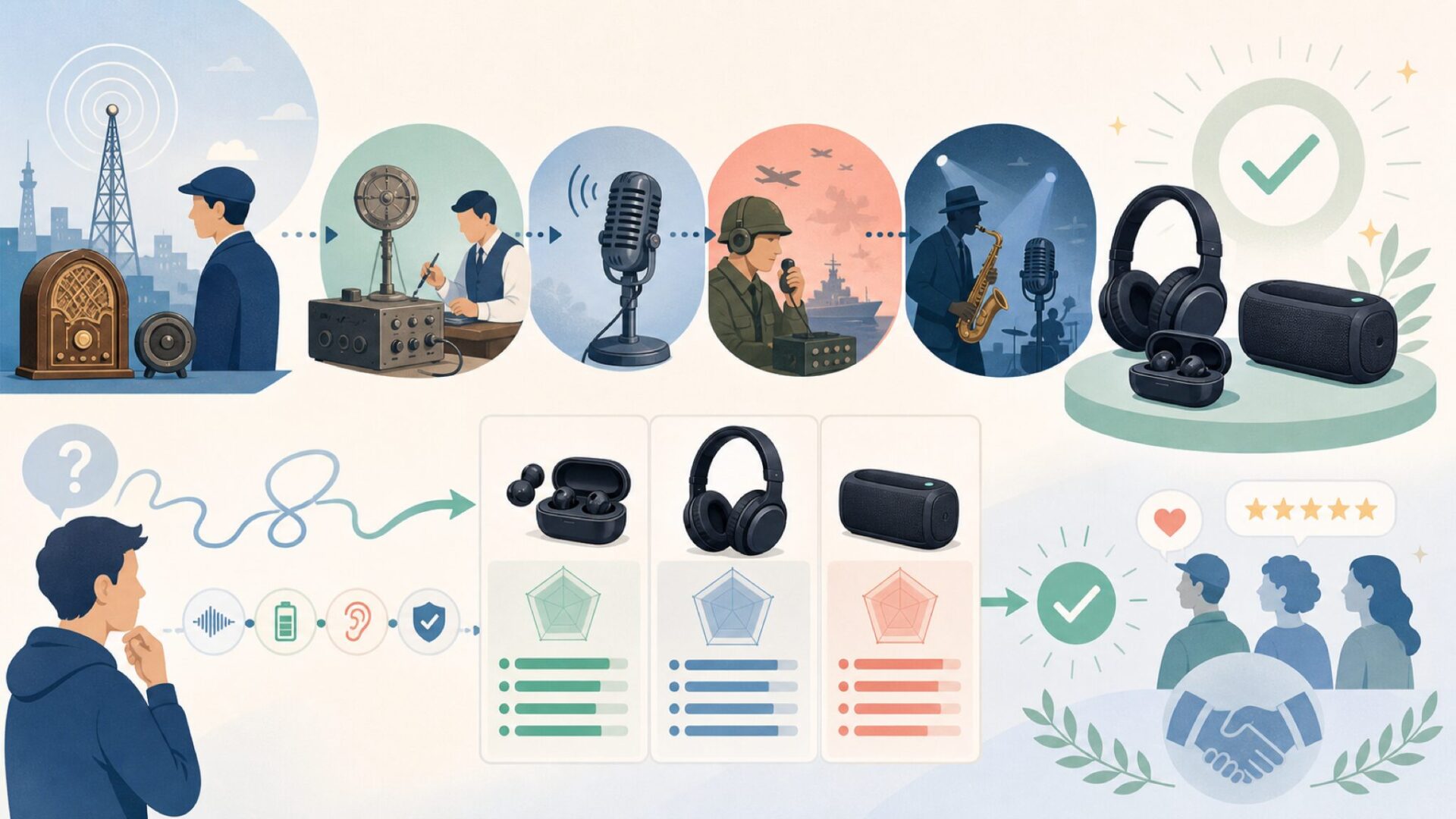 1925年創業から100年 — SHUREの歩んできた歴史を表すイラスト