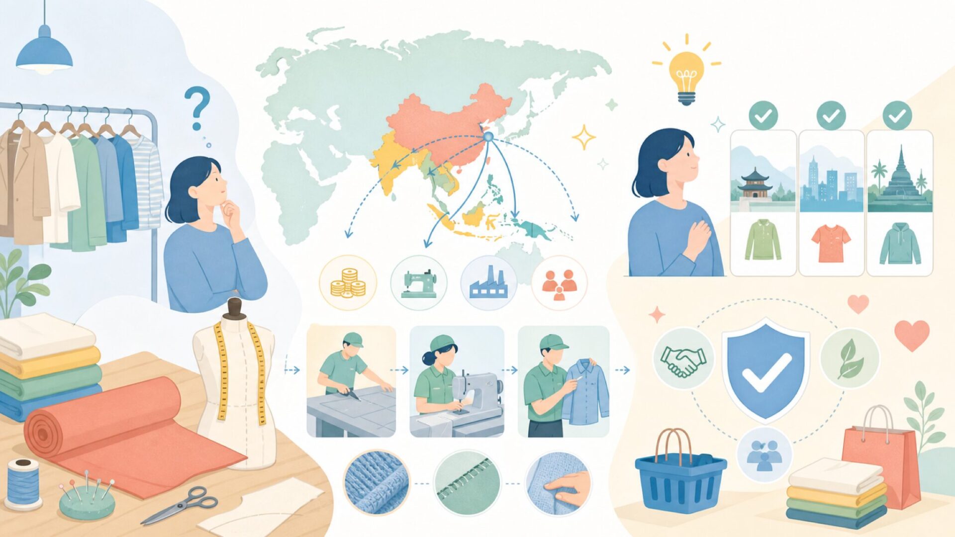 ユニクロはどこの国で作っている？製造拠点の全貌を表すイラスト